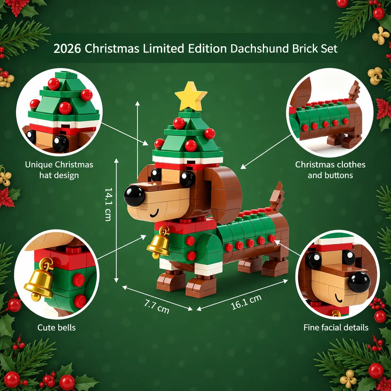 2026 Christmas Tableware Dachshund Building Block Set