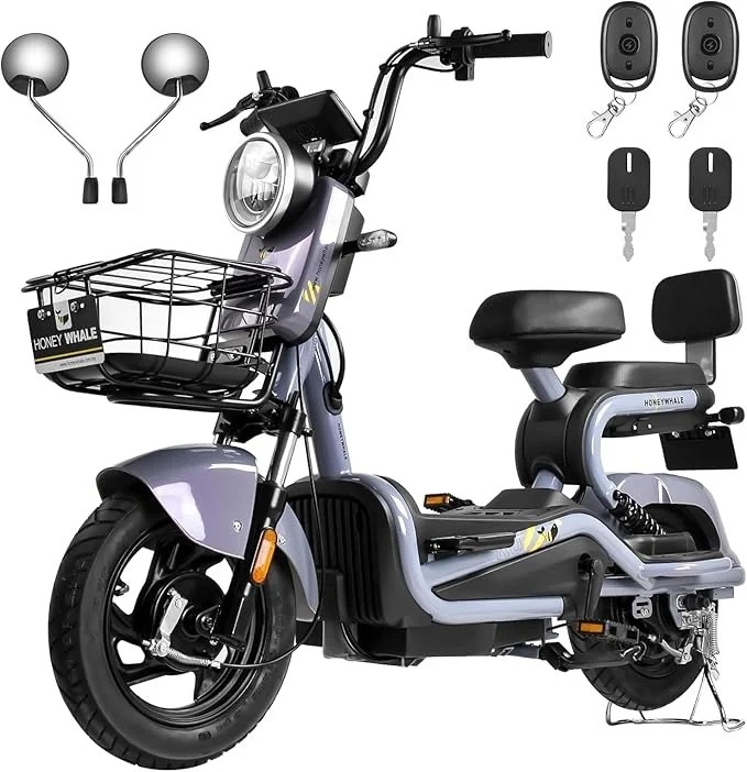 Bicimoto Eléctrica con Alarma, Máxima del Motor 700W, Velocidad Máxima 45KM/H, Autonomía 55-60KM, Baterías de Gran Capacidad 20AH