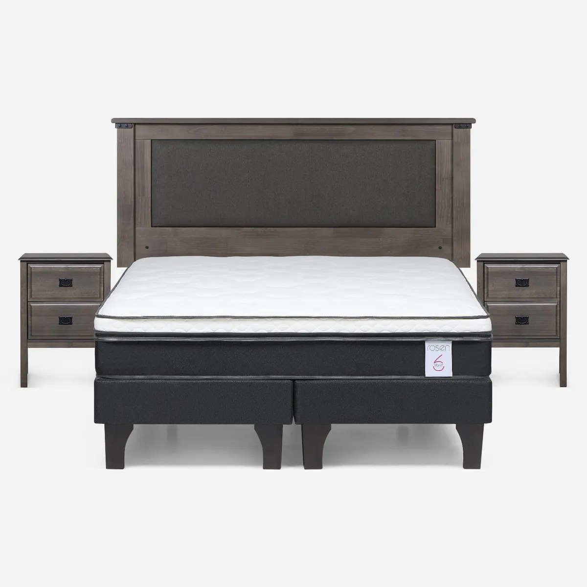 Cama Europea New Style 6 2 Plazas x 2.00 mt Base Dividida + Respaldo + 2 Veladores Rosen