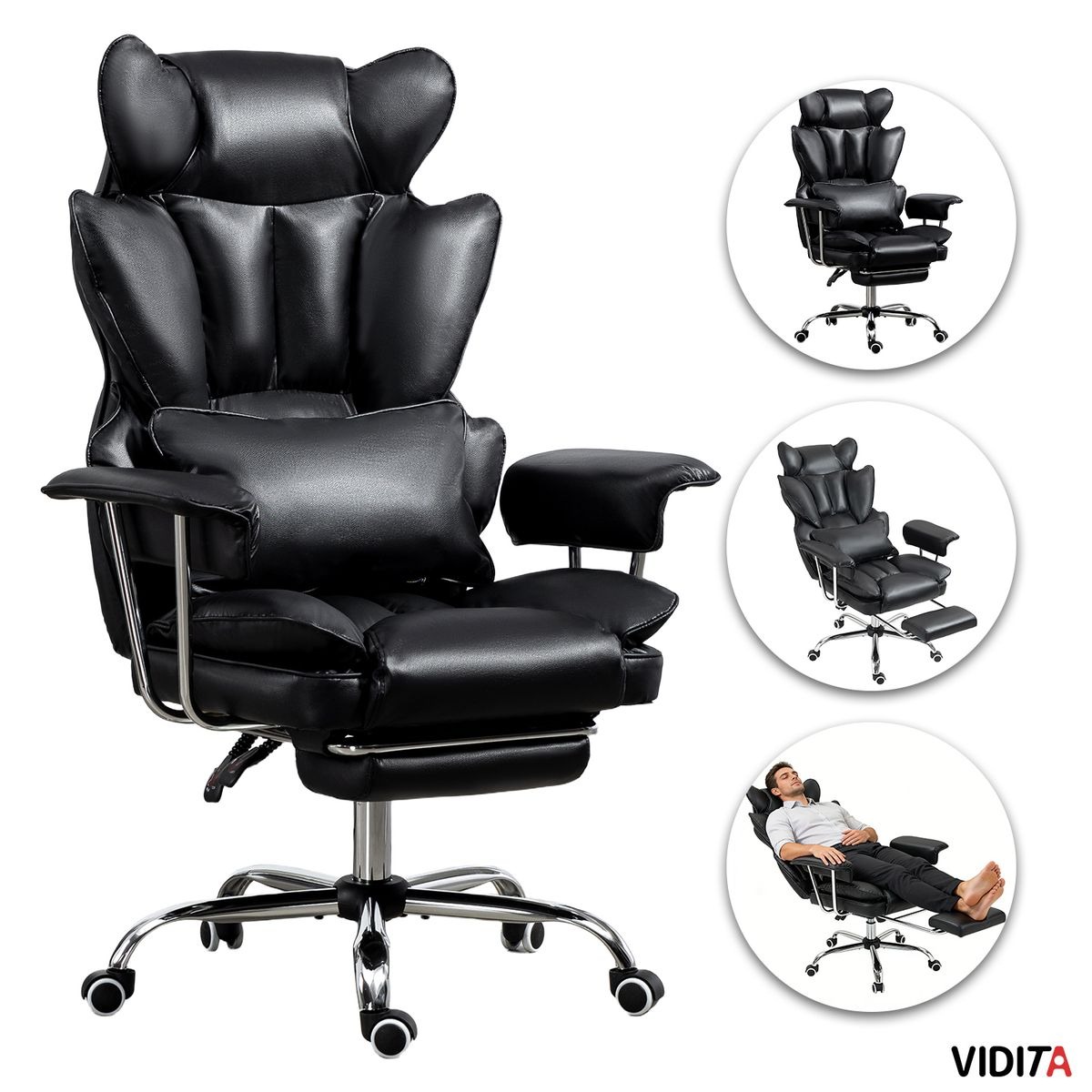 Silla Escritorio Ejecutiva Emilio Premium+ Oficina Ergonómica Pu Negro