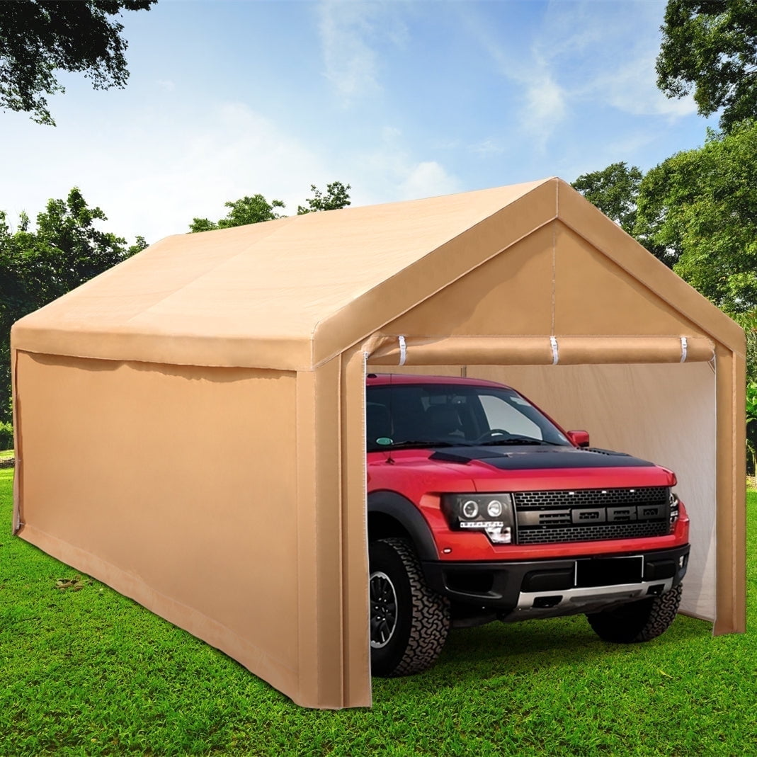 Carpa para cochera de alta resistencia de 10' x 20' con paredes laterales, color beige