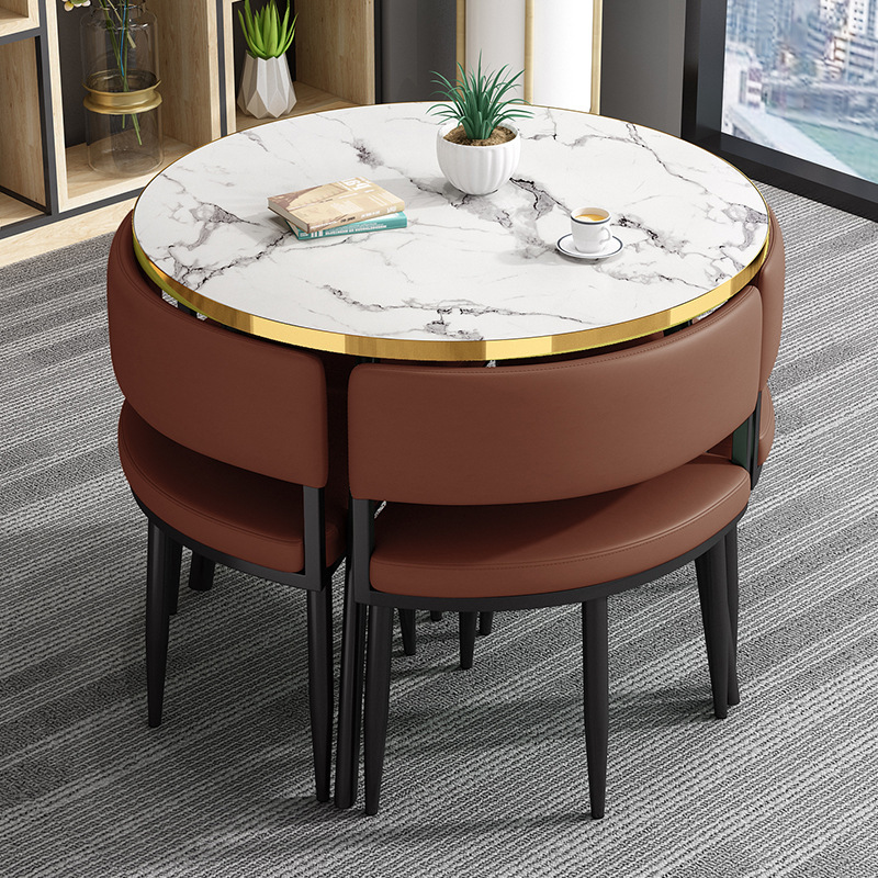 Mesa redonda pequeña y silla combinada para recepción, reuniones, ocio, formación, instituciones, mesa y silla para balcón, pequeña.