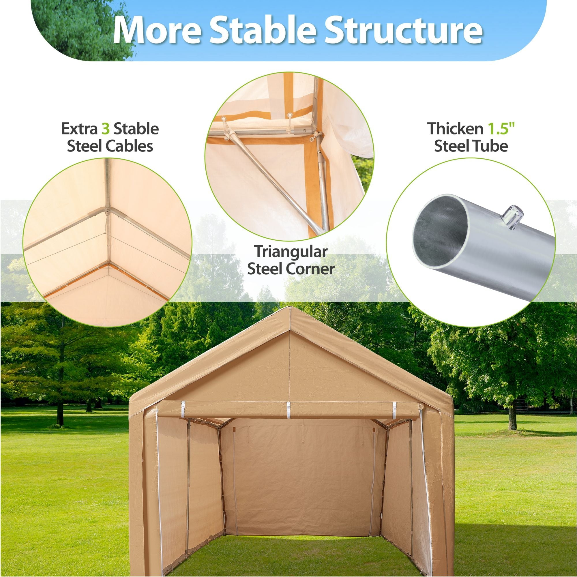 Carpa para cochera de alta resistencia de 10' x 20' con paredes laterales, color beige