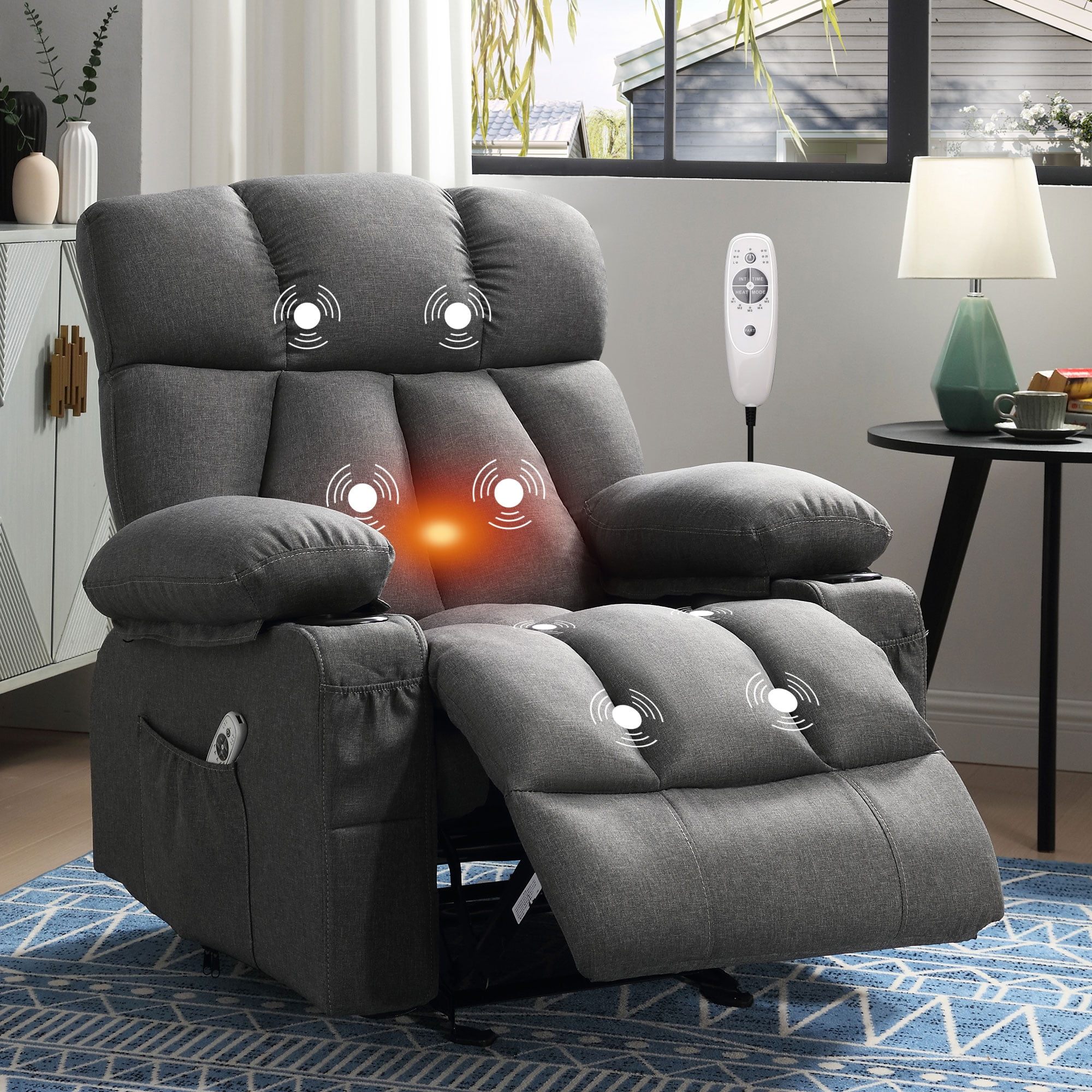Sillón reclinable manual con terapia de calor y función de masaje, sillón de masaje con mecanismo reclinable de alta resistencia