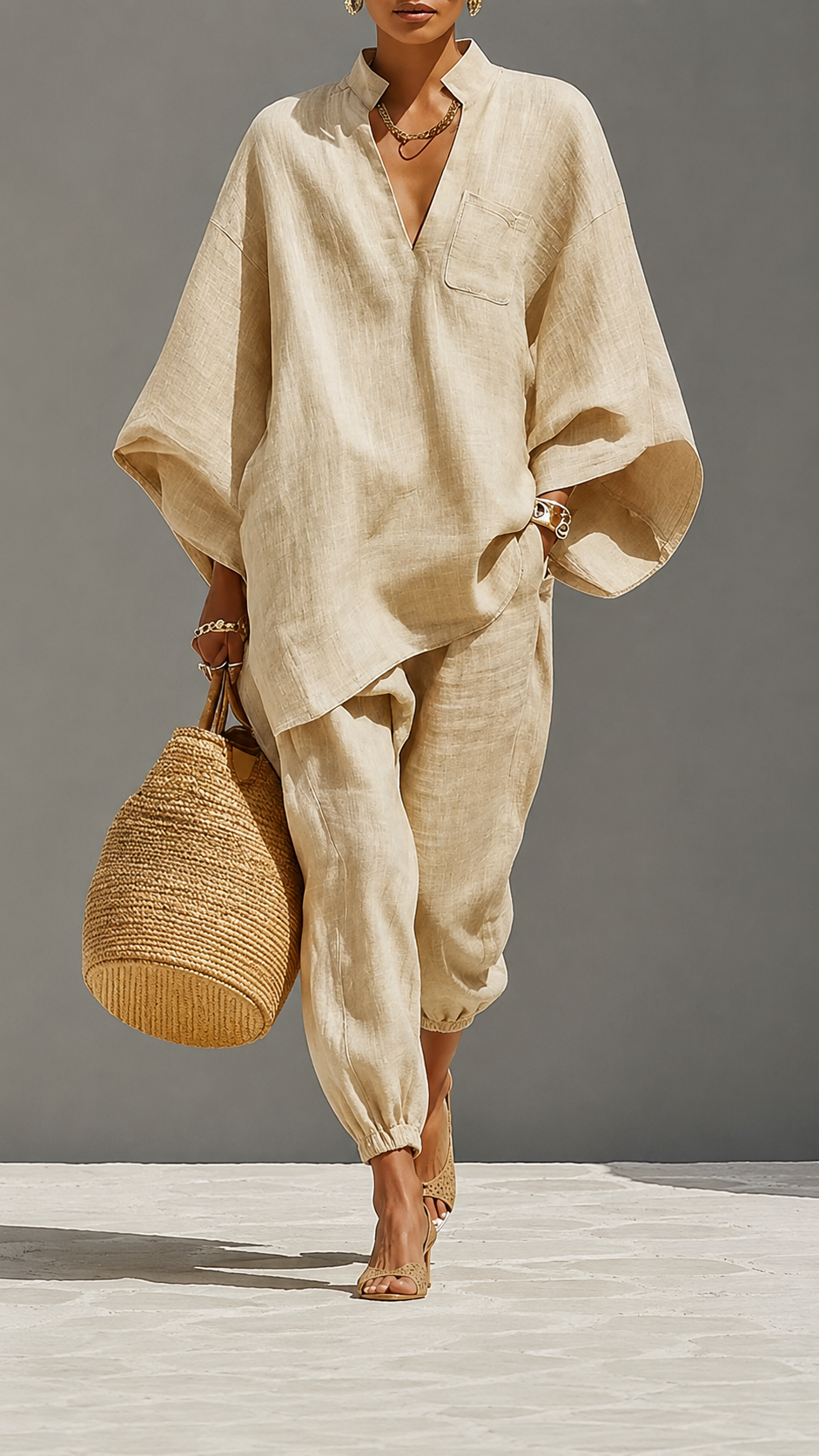 🌿 Linen Ease™ Relaxed Batwing Two-Piece Set