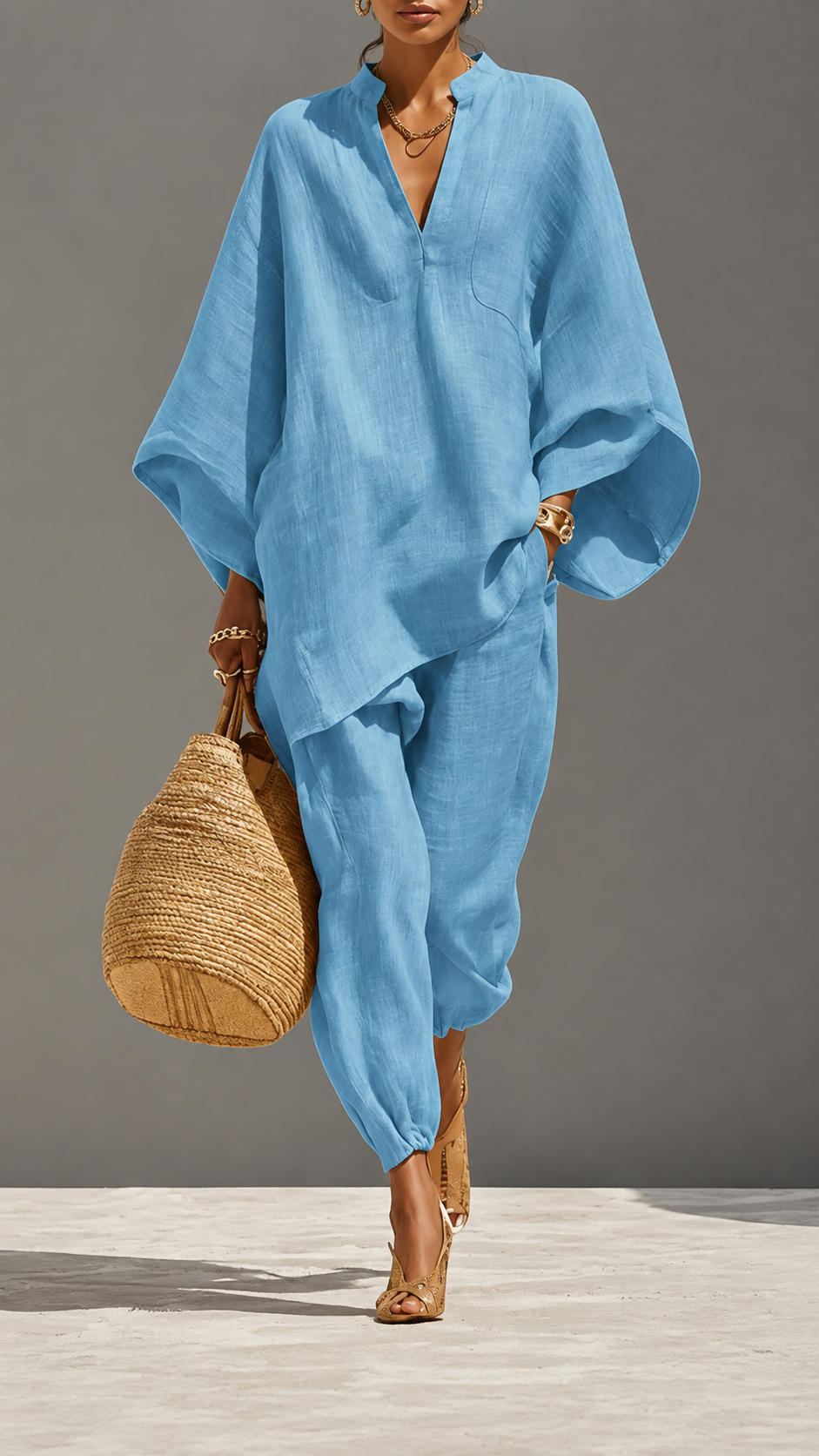 🌿 Linen Ease™ Relaxed Batwing Two-Piece Set