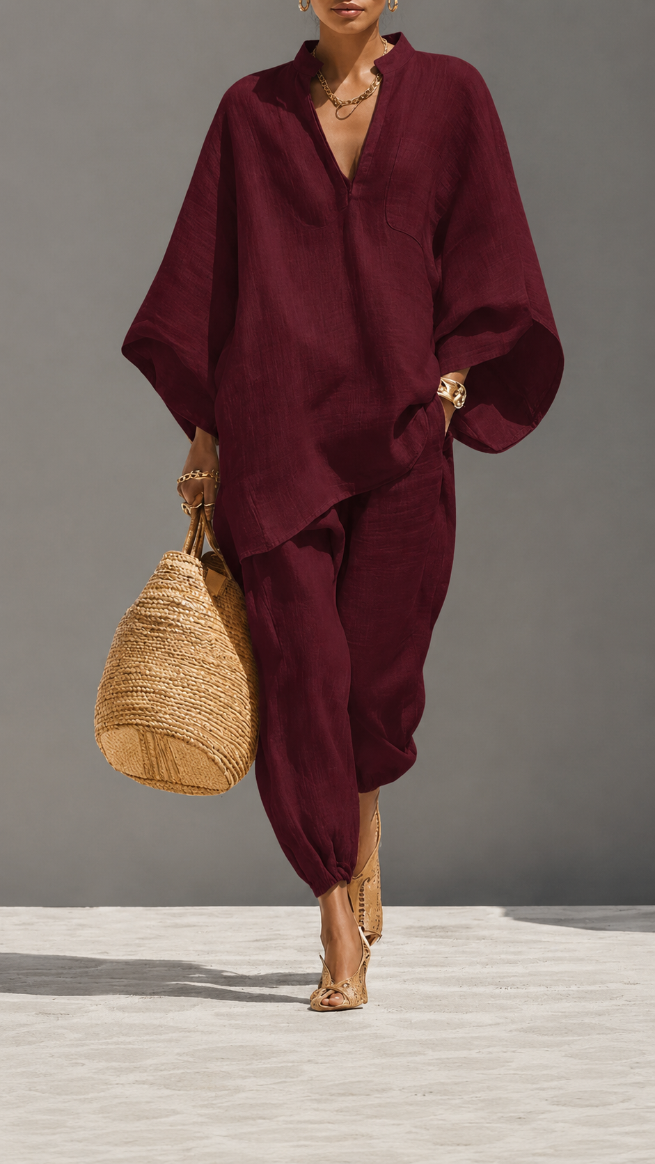 🌿 Linen Ease™ Relaxed Batwing Two-Piece Set