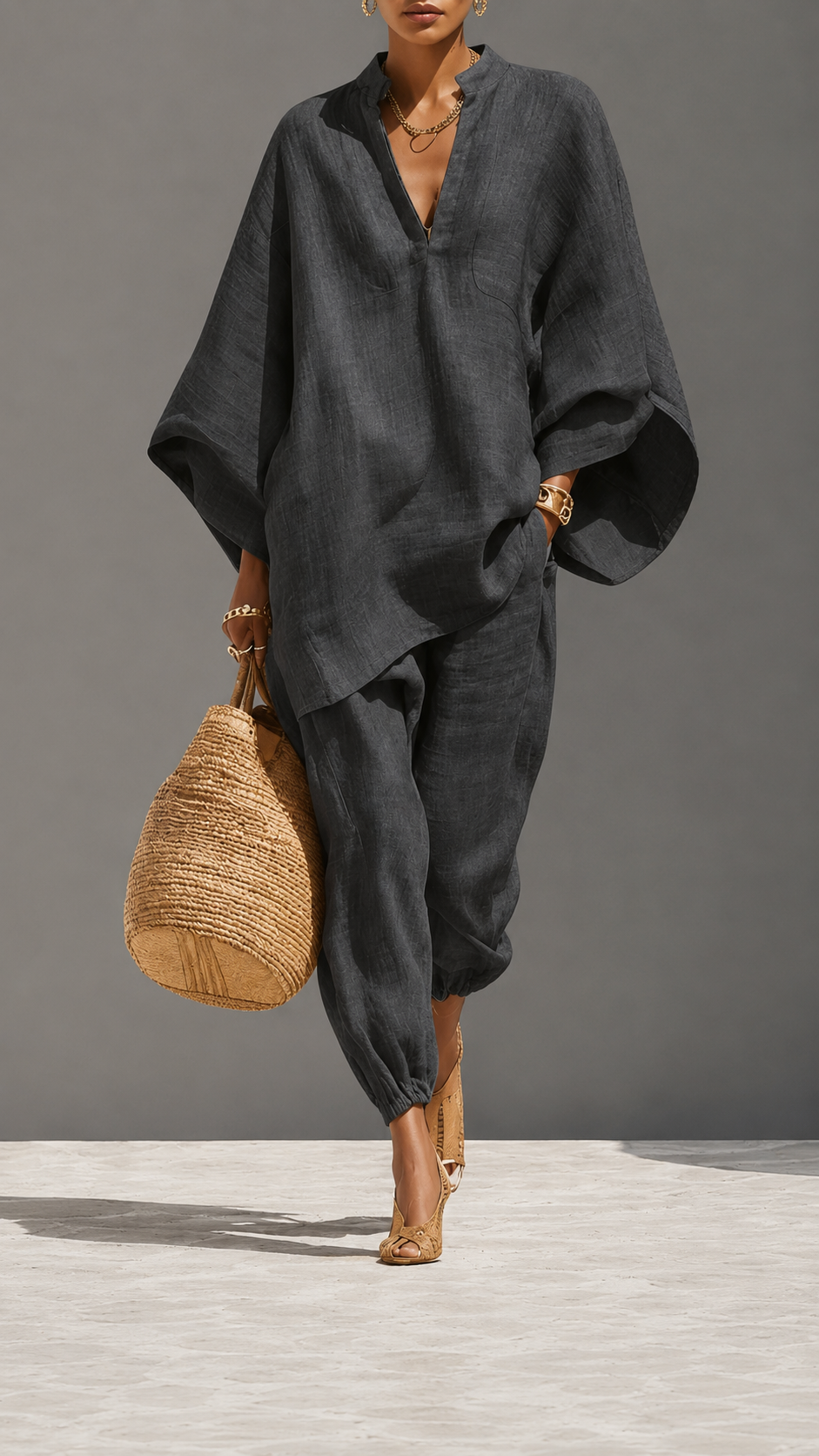 🌿 Linen Ease™ Relaxed Batwing Two-Piece Set