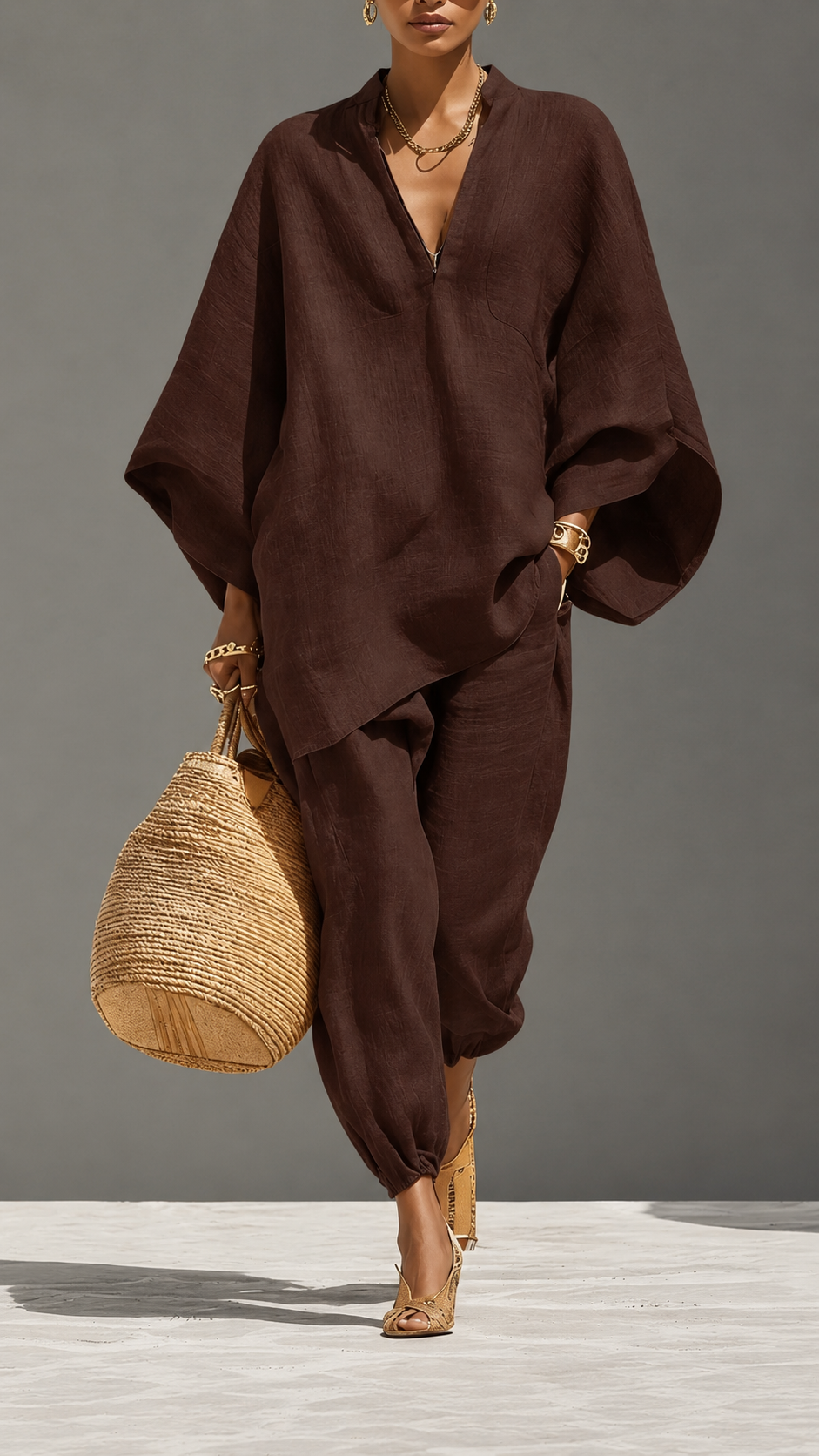 🌿 Linen Ease™ Relaxed Batwing Two-Piece Set