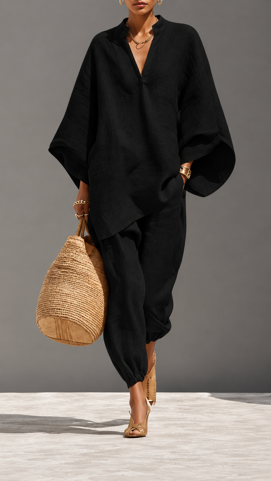 🌿 Linen Ease™ Relaxed Batwing Two-Piece Set