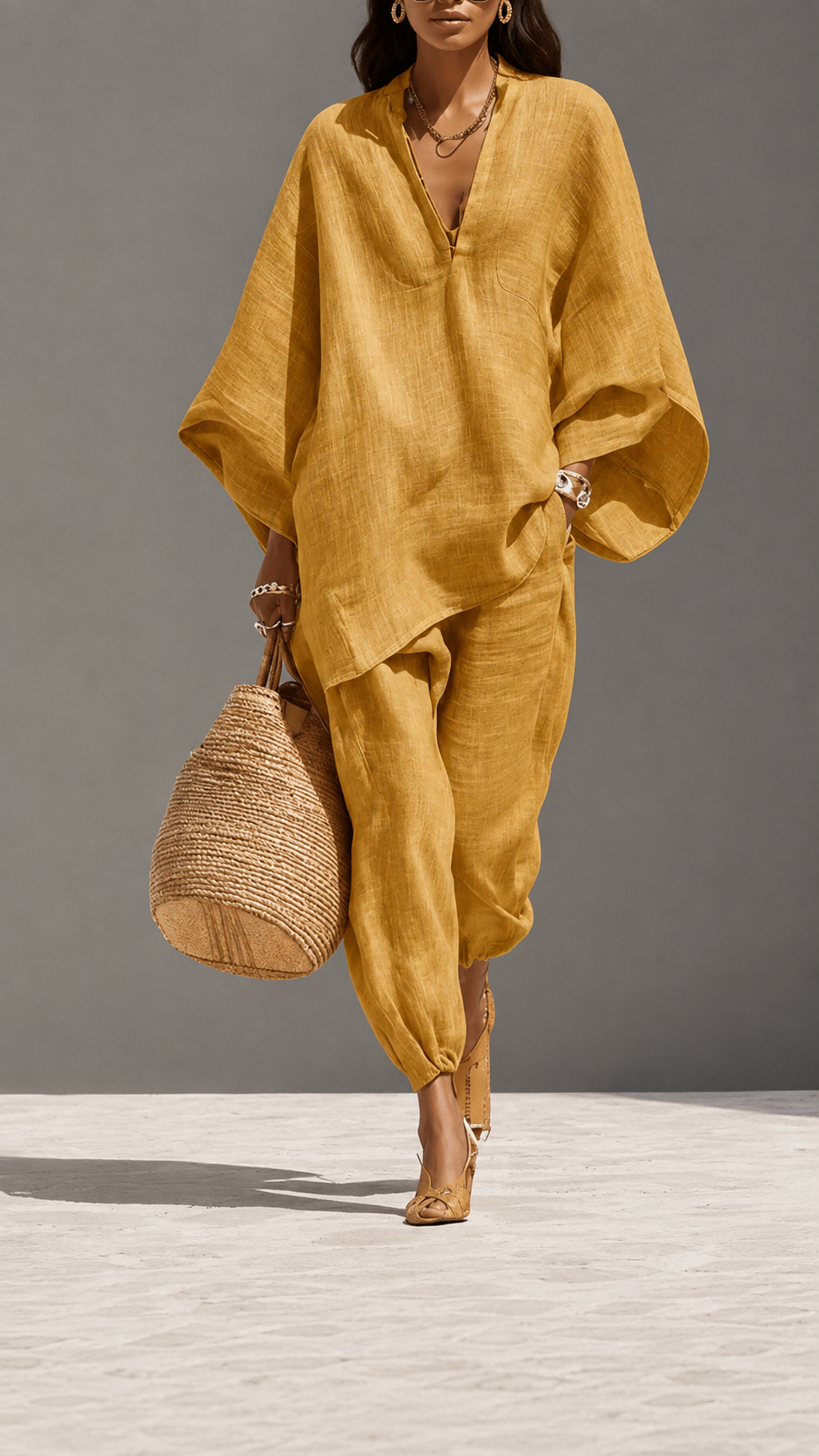 🌿 Linen Ease™ Relaxed Batwing Two-Piece Set