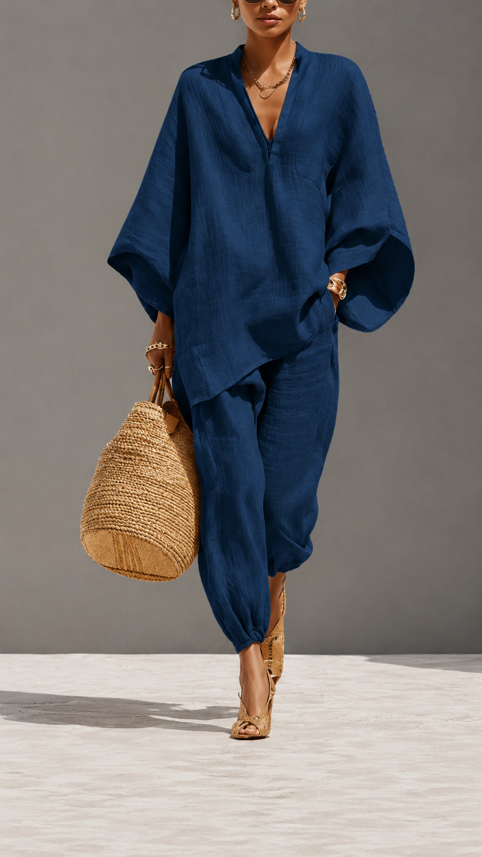 🌿 Linen Ease™ Relaxed Batwing Two-Piece Set