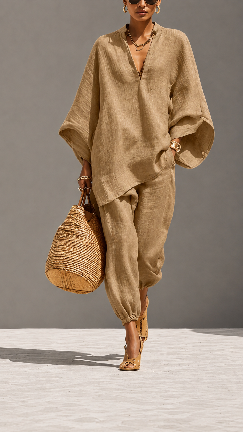 🌿 Linen Ease™ Relaxed Batwing Two-Piece Set