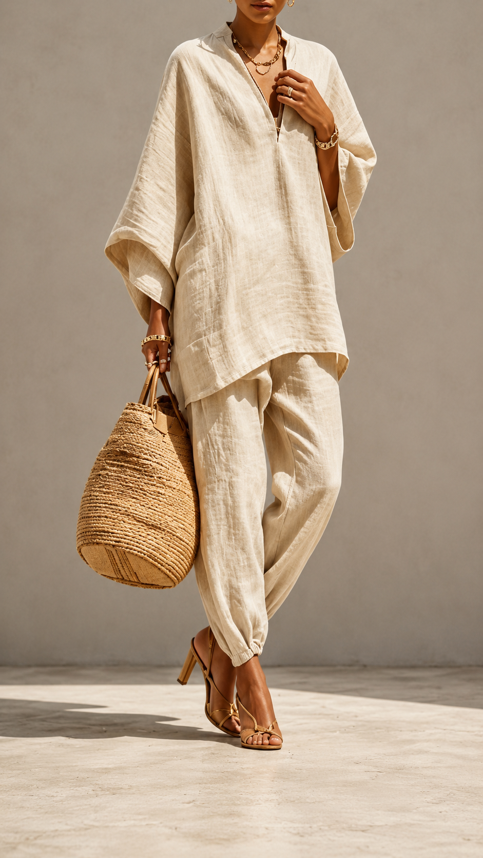 🌿 Linen Ease™ Relaxed Batwing Two-Piece Set