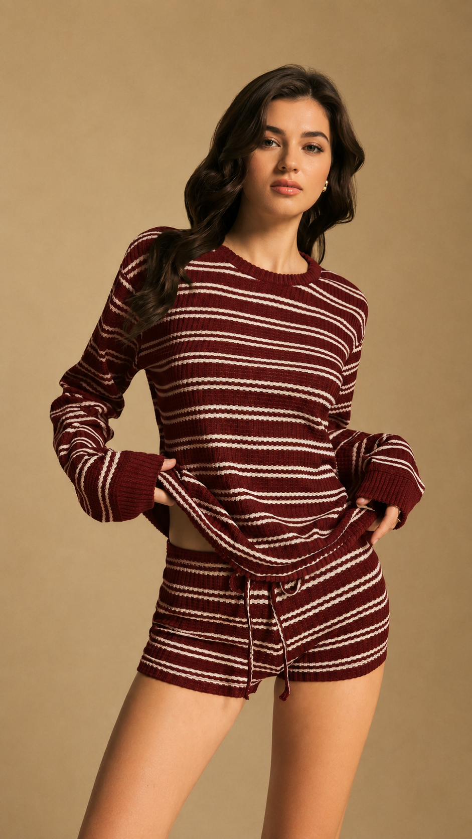 🤎 Brown Striped Knit Lounge Set