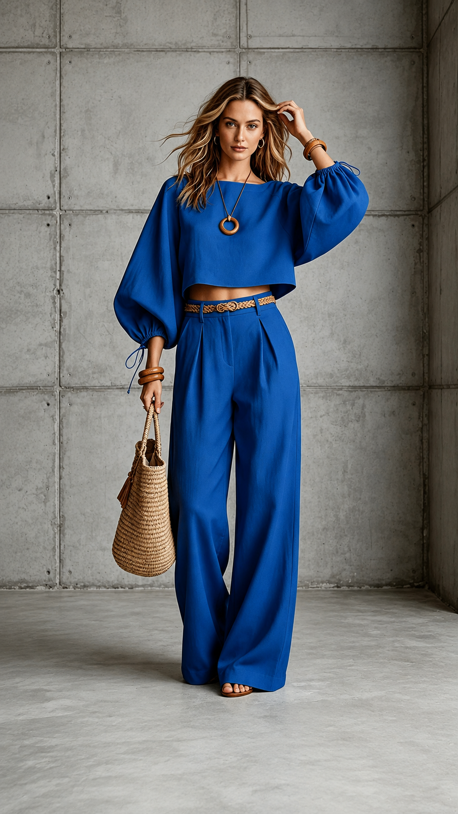 Polyester Casual Puff Sleeve Pants Set