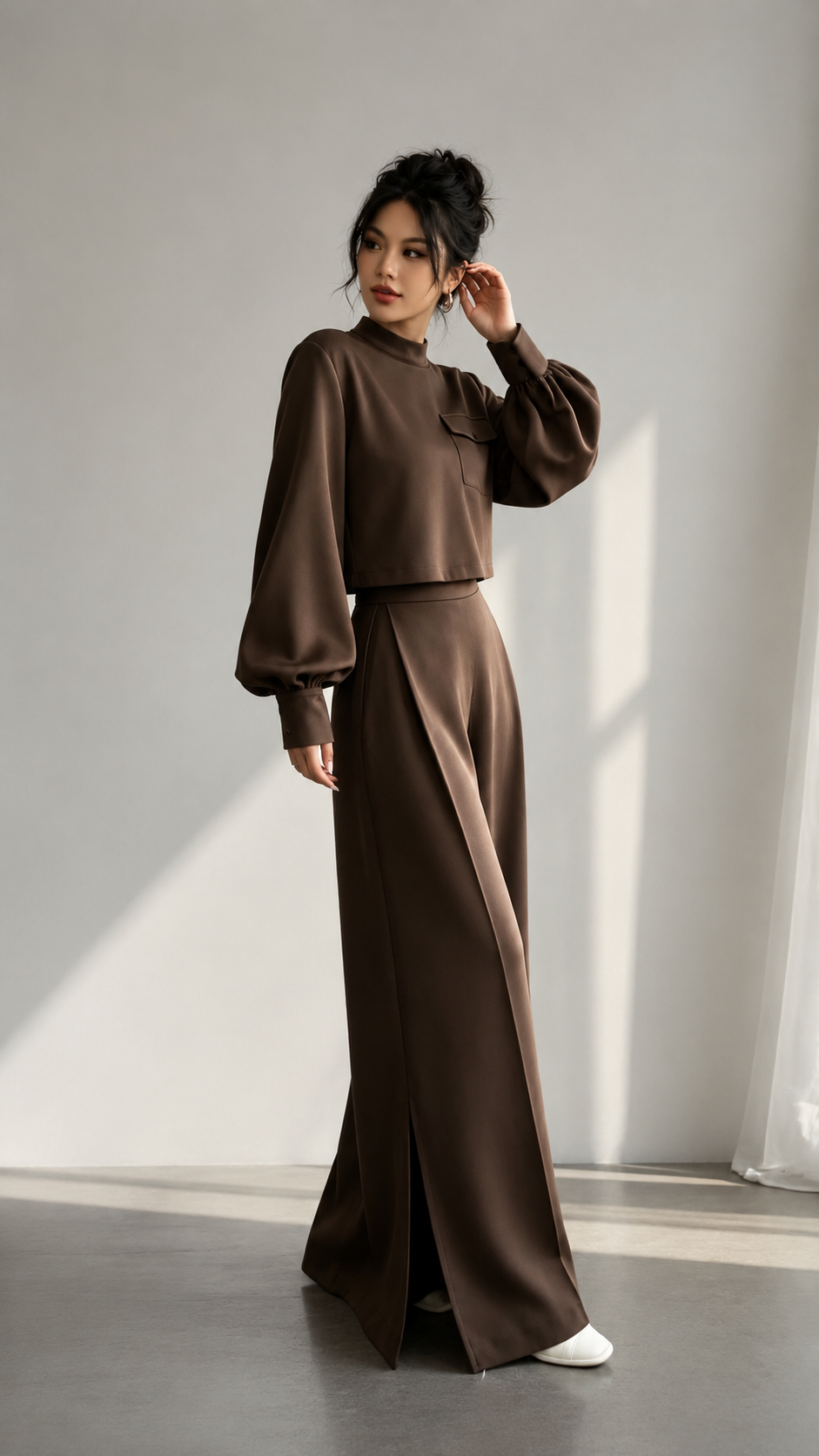 ✨ Women’s Elegant Cropped Top & Wide-Leg Pants 2-Piece Set