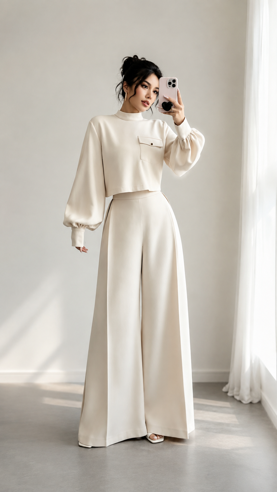 ✨ Women’s Elegant Cropped Top & Wide-Leg Pants 2-Piece Set