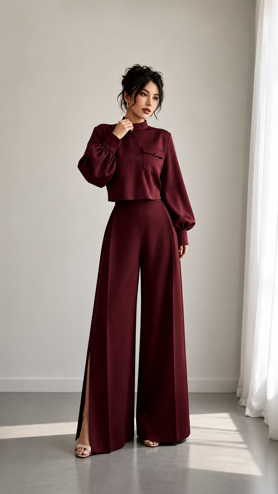 ✨ Women’s Elegant Cropped Top & Wide-Leg Pants 2-Piece Set