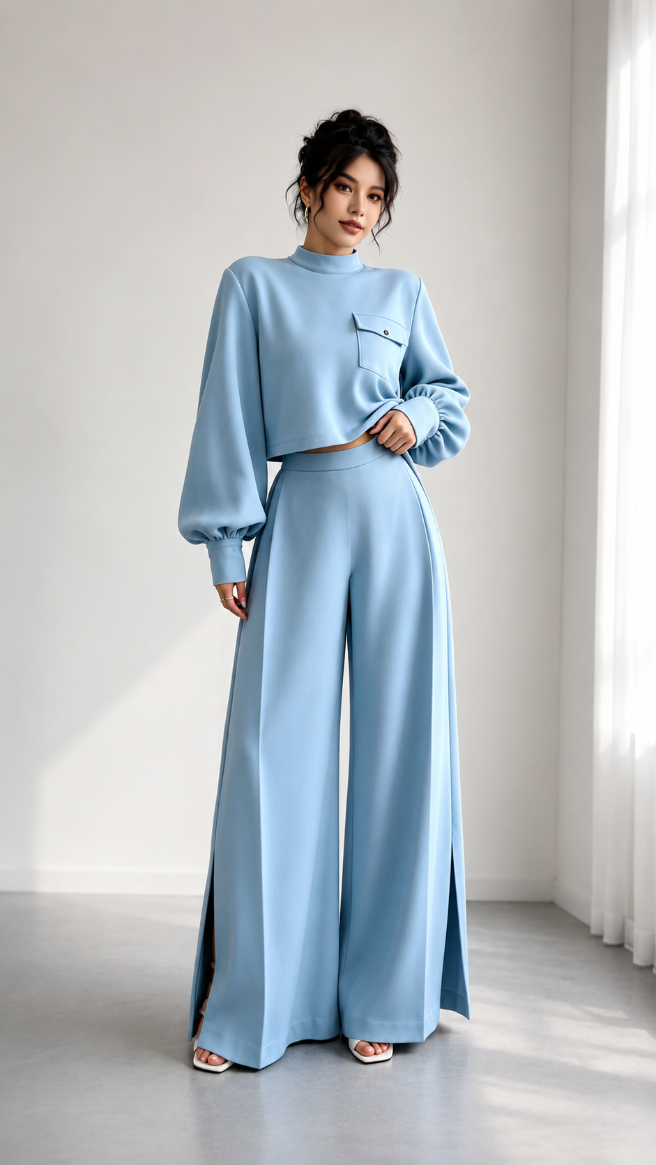 ✨ Women’s Elegant Cropped Top & Wide-Leg Pants 2-Piece Set