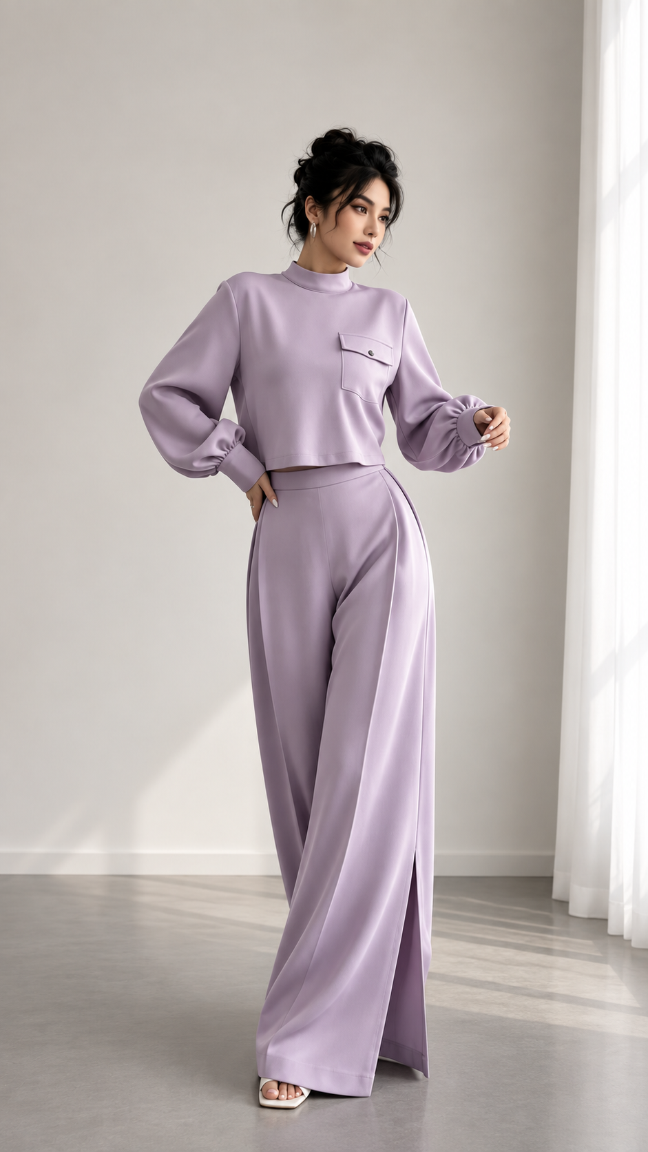 ✨ Women’s Elegant Cropped Top & Wide-Leg Pants 2-Piece Set