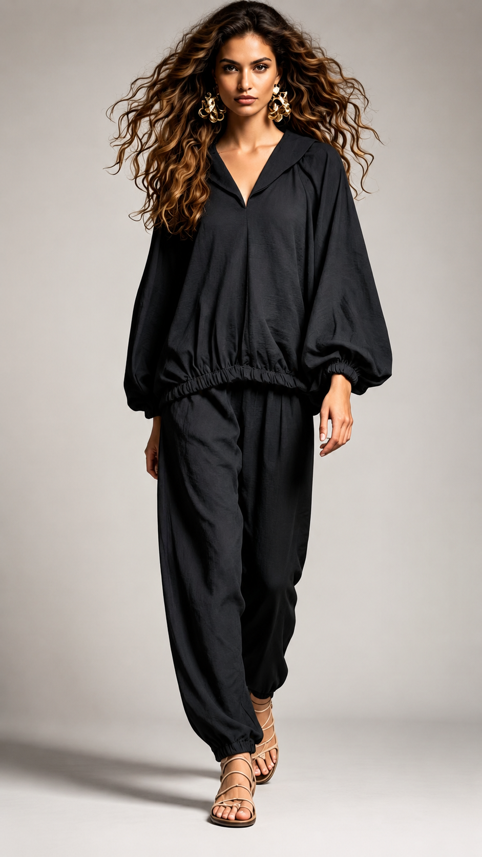 ✨ Women’s Boho V-Neck Balloon Sleeve 2-Piece Pants Set