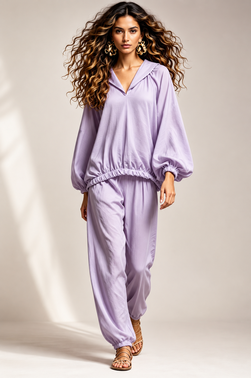✨ Women’s Boho V-Neck Balloon Sleeve 2-Piece Pants Set