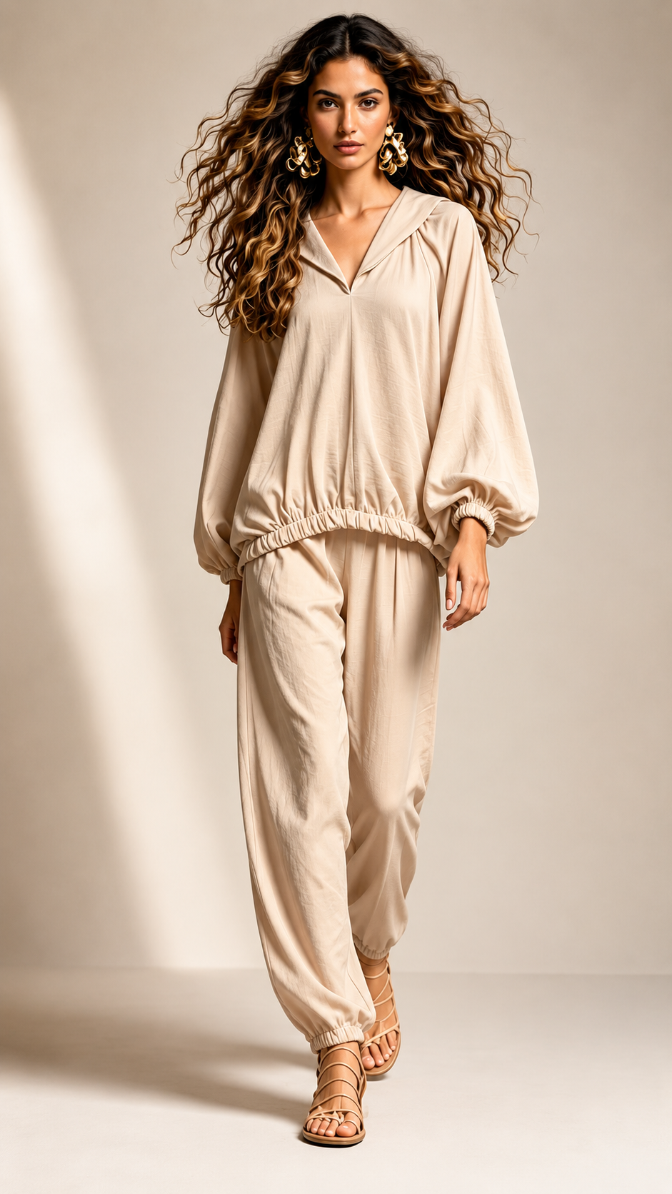 ✨ Women’s Boho V-Neck Balloon Sleeve 2-Piece Pants Set