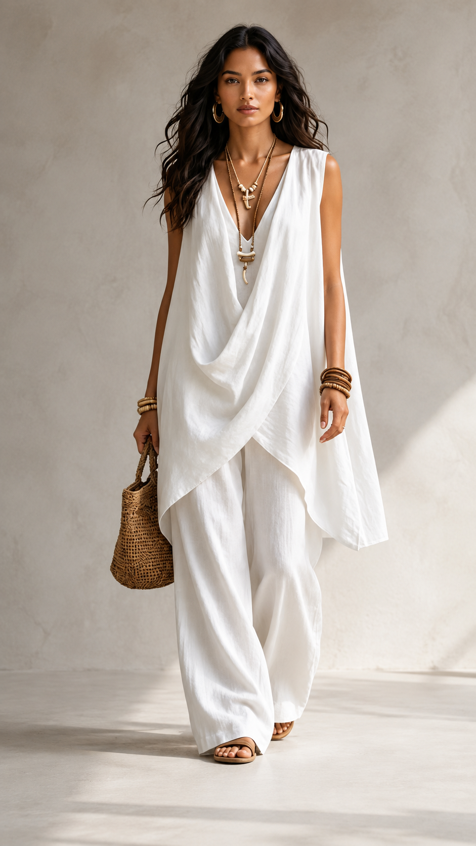 🤍 Boho V-Neck Two-Piece Lounge Set