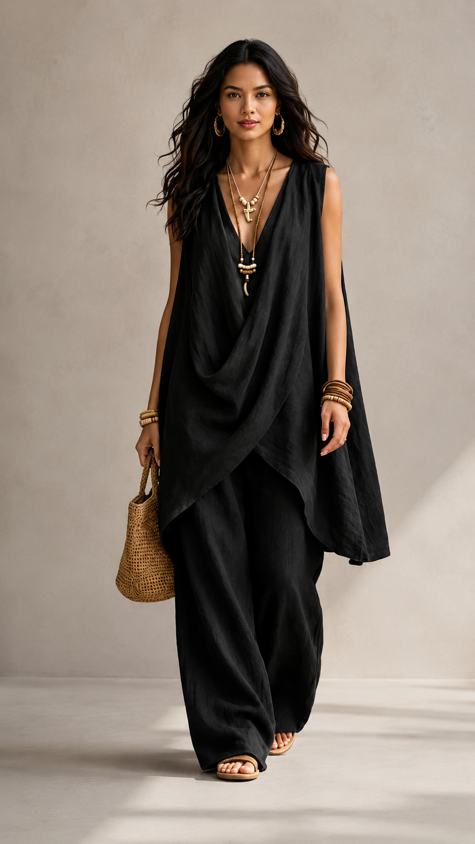 🤍 Boho V-Neck Two-Piece Lounge Set