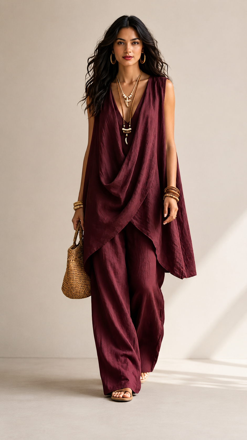 🤍 Boho V-Neck Two-Piece Lounge Set
