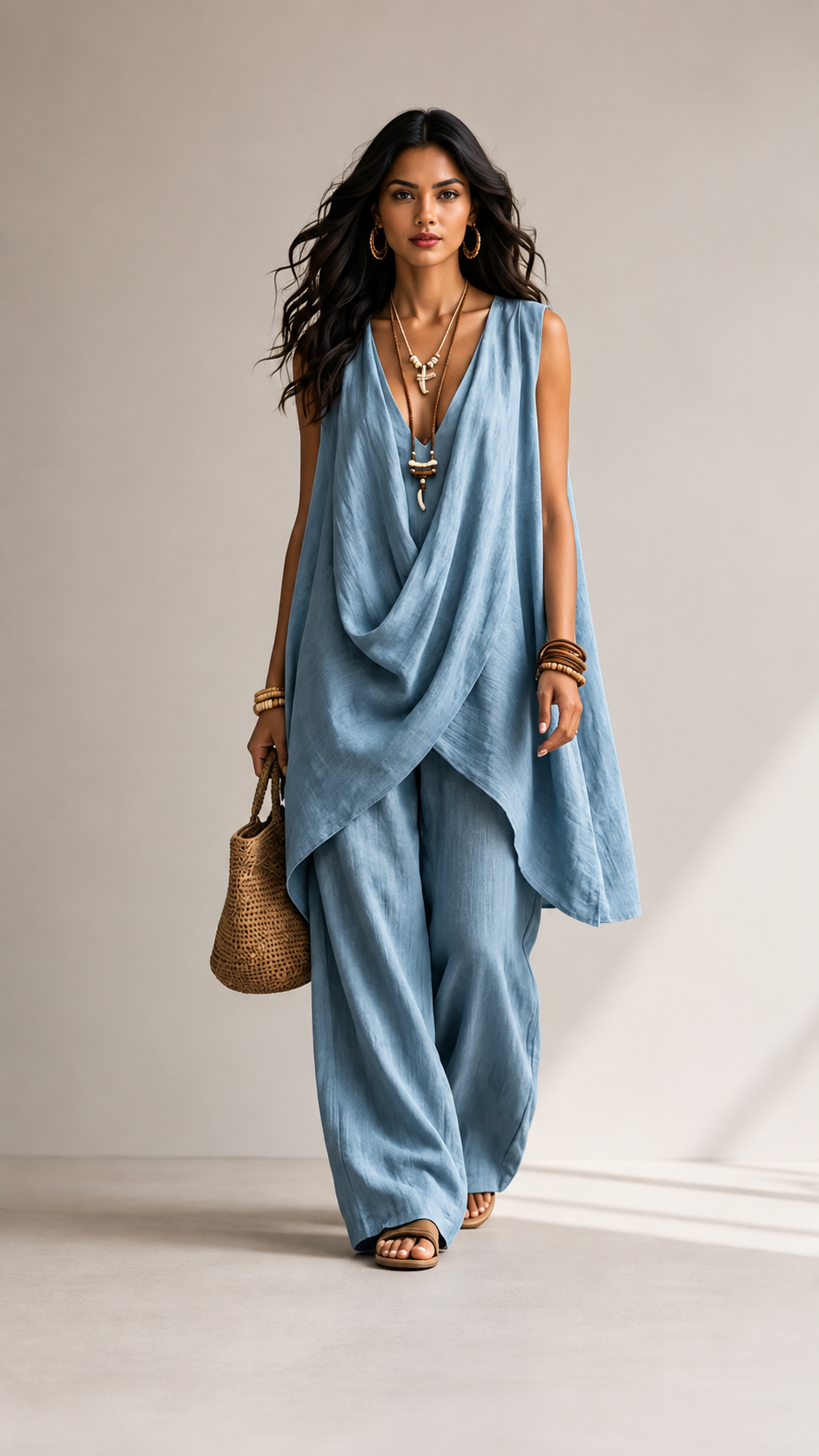 🤍 Boho V-Neck Two-Piece Lounge Set