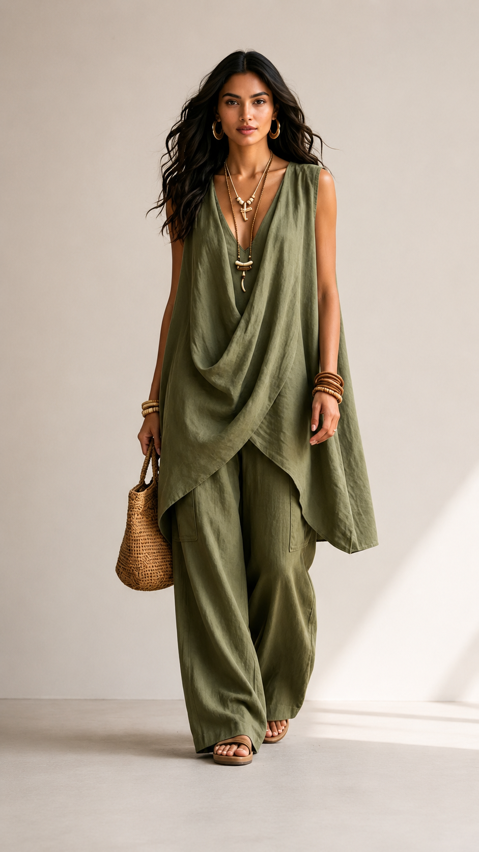 🤍 Boho V-Neck Two-Piece Lounge Set