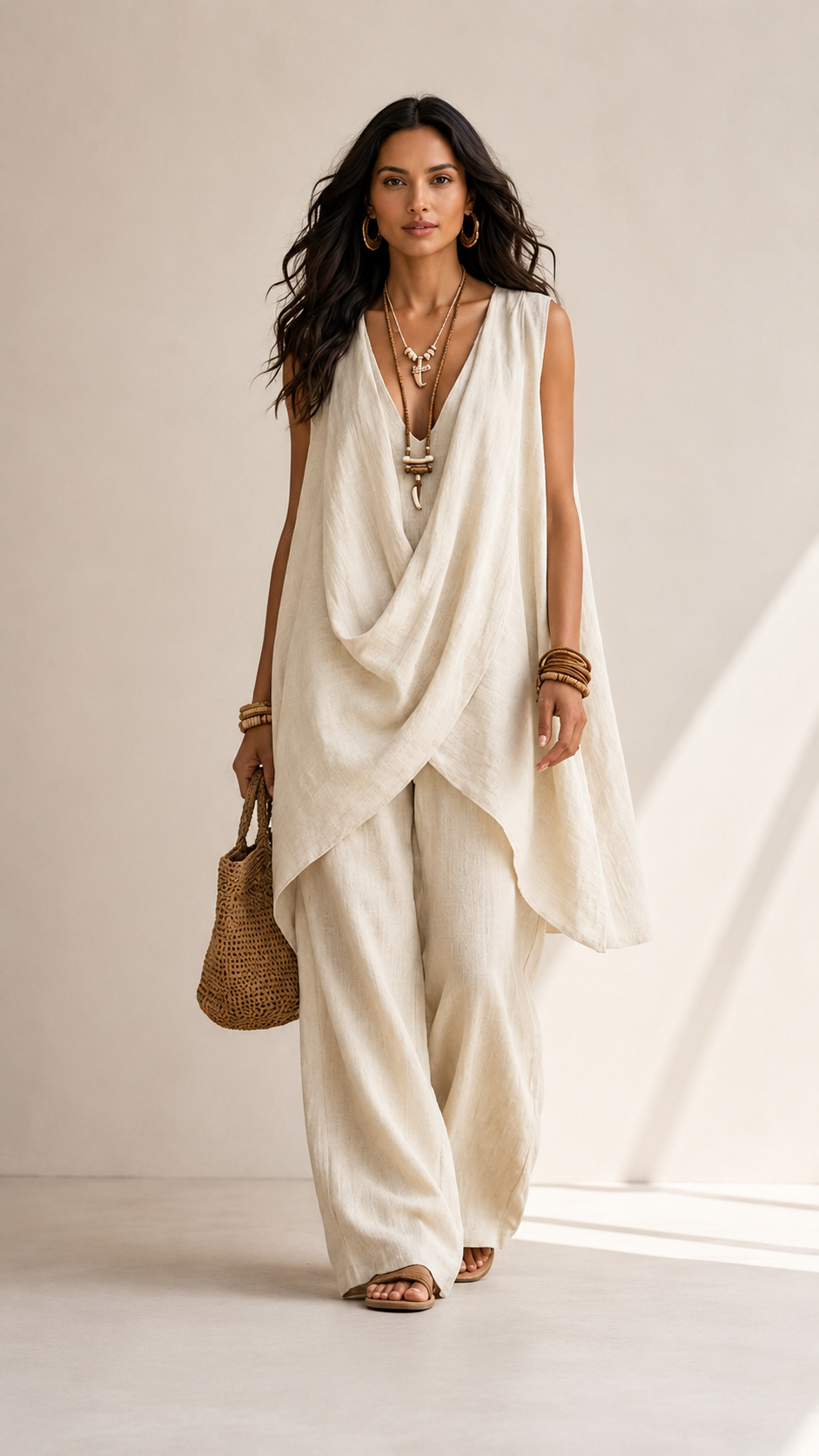 🤍 Boho V-Neck Two-Piece Lounge Set