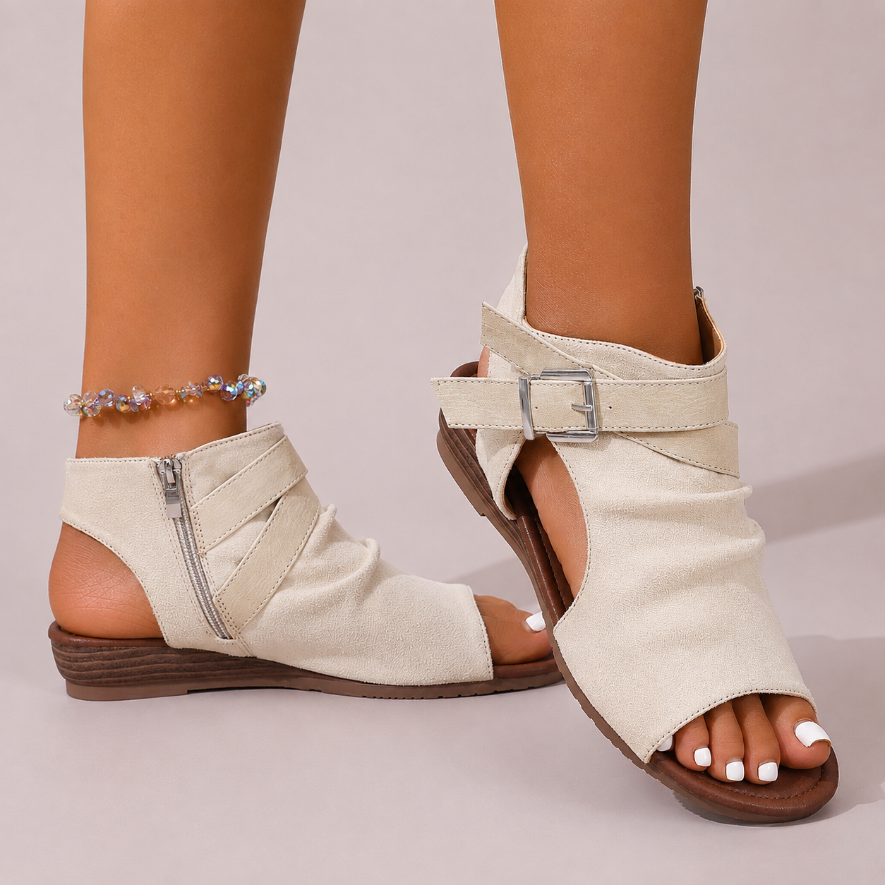 👡 Suede Ankle Strap Open-Toe Sandals