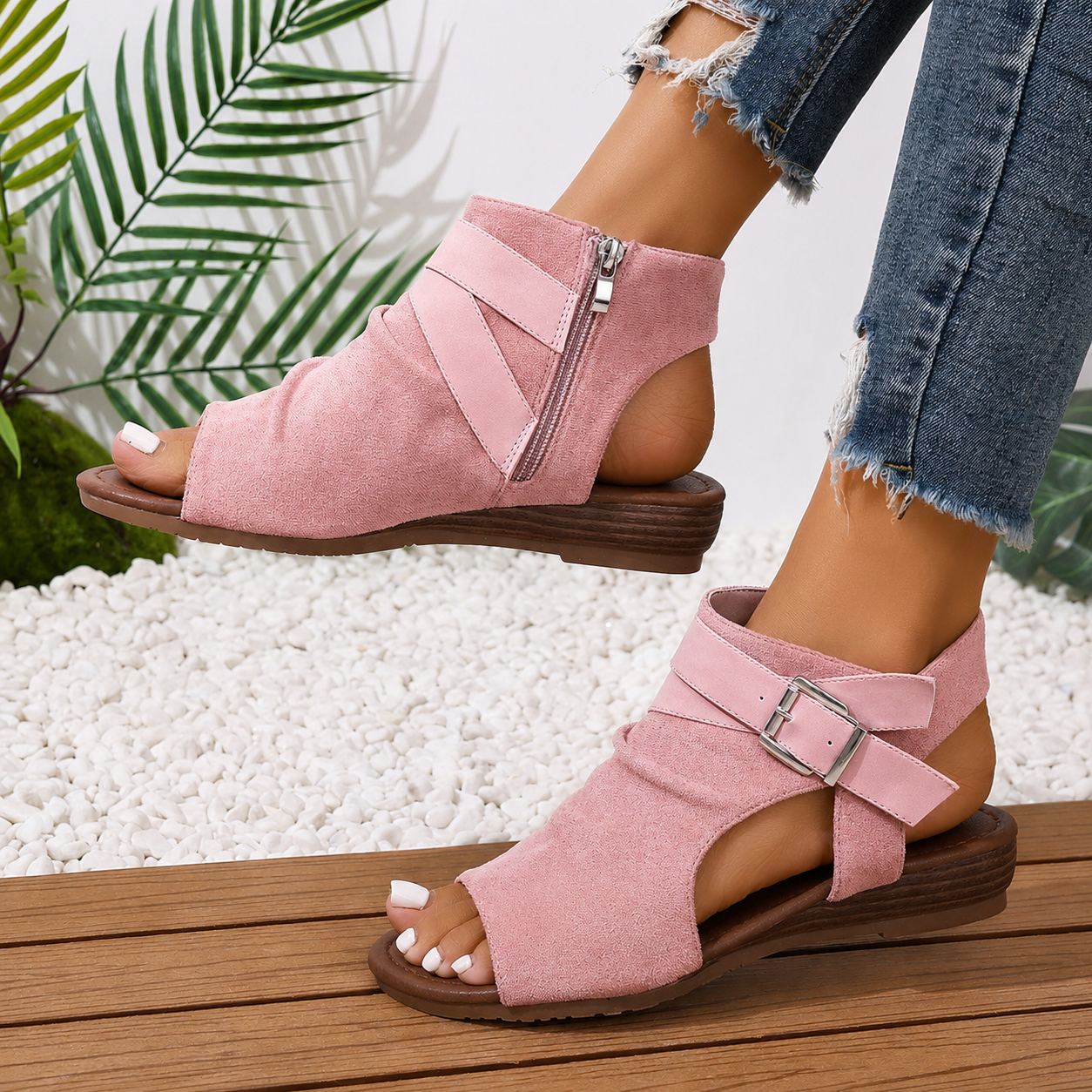 👡 Suede Ankle Strap Open-Toe Sandals