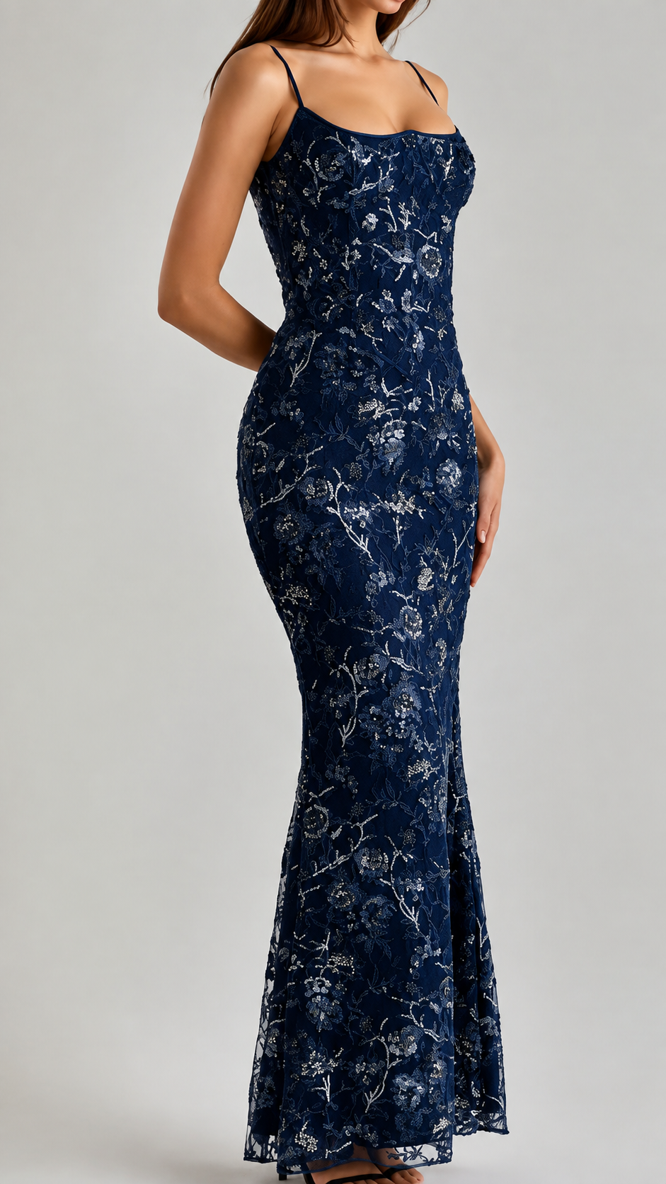 ✨ Naima Navy Blue Beaded Corset Gown