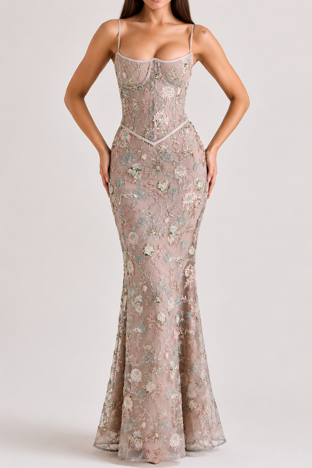 ✨ Naima Navy Blue Beaded Corset Gown