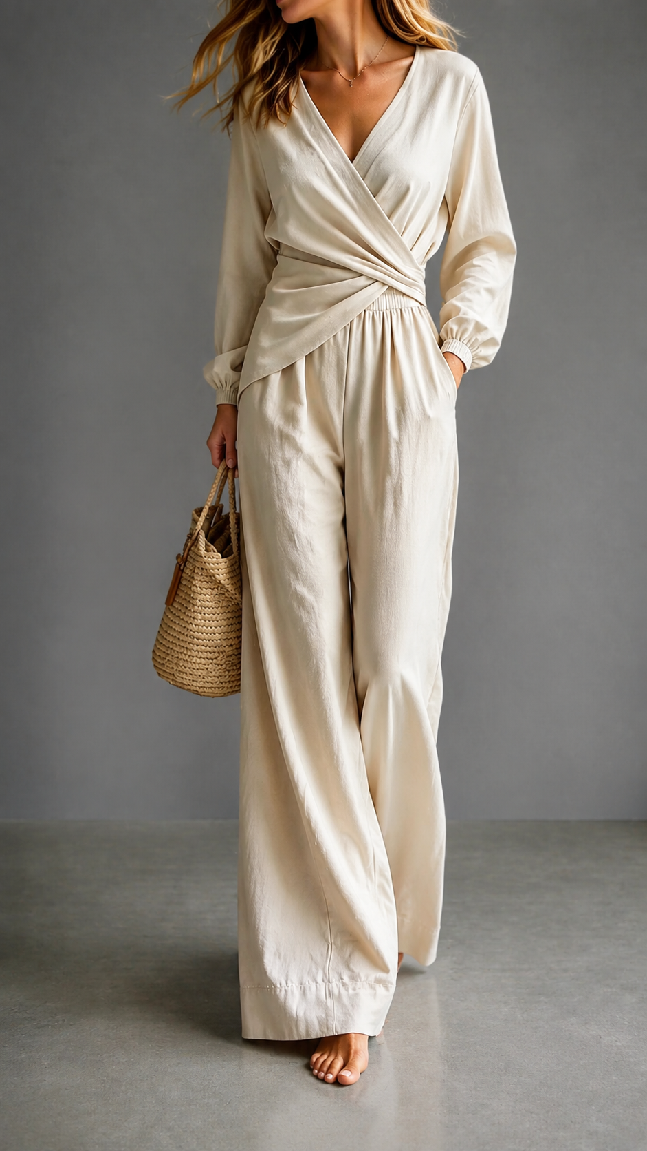 ✨ Elegant V-Neck Puff Sleeve Two-Piece Set