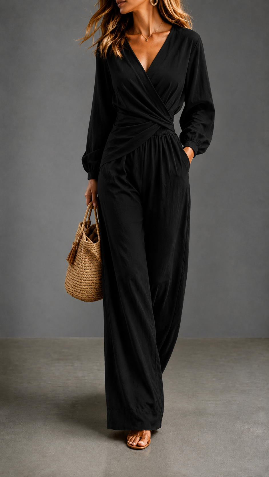 ✨ Elegant V-Neck Puff Sleeve Two-Piece Set