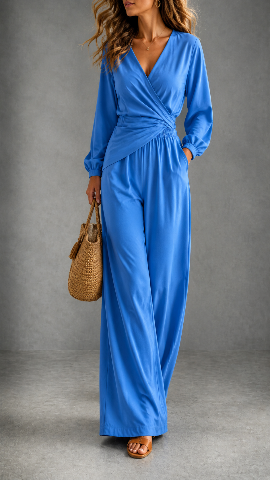 ✨ Elegant V-Neck Puff Sleeve Two-Piece Set