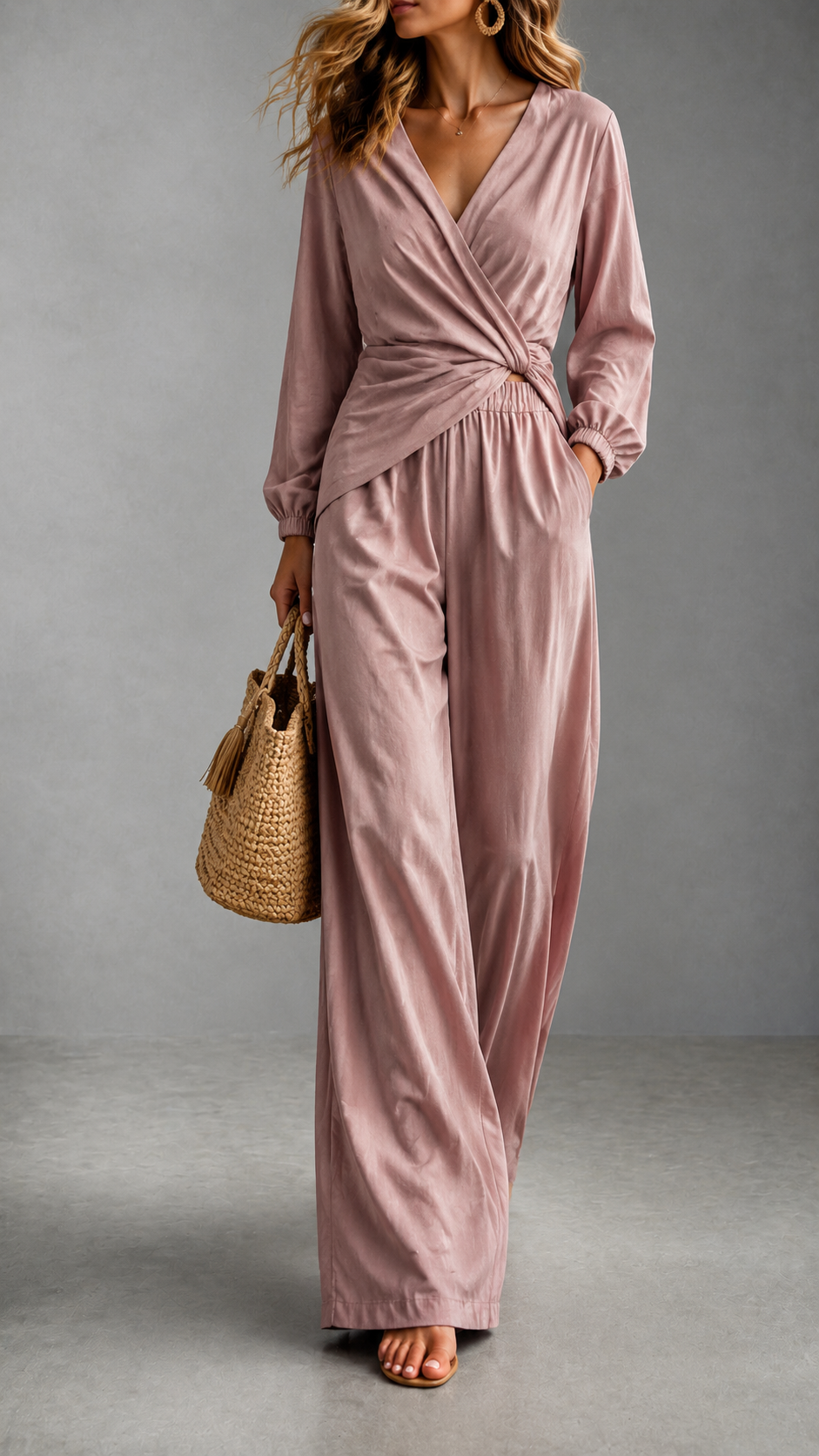 ✨ Elegant V-Neck Puff Sleeve Two-Piece Set