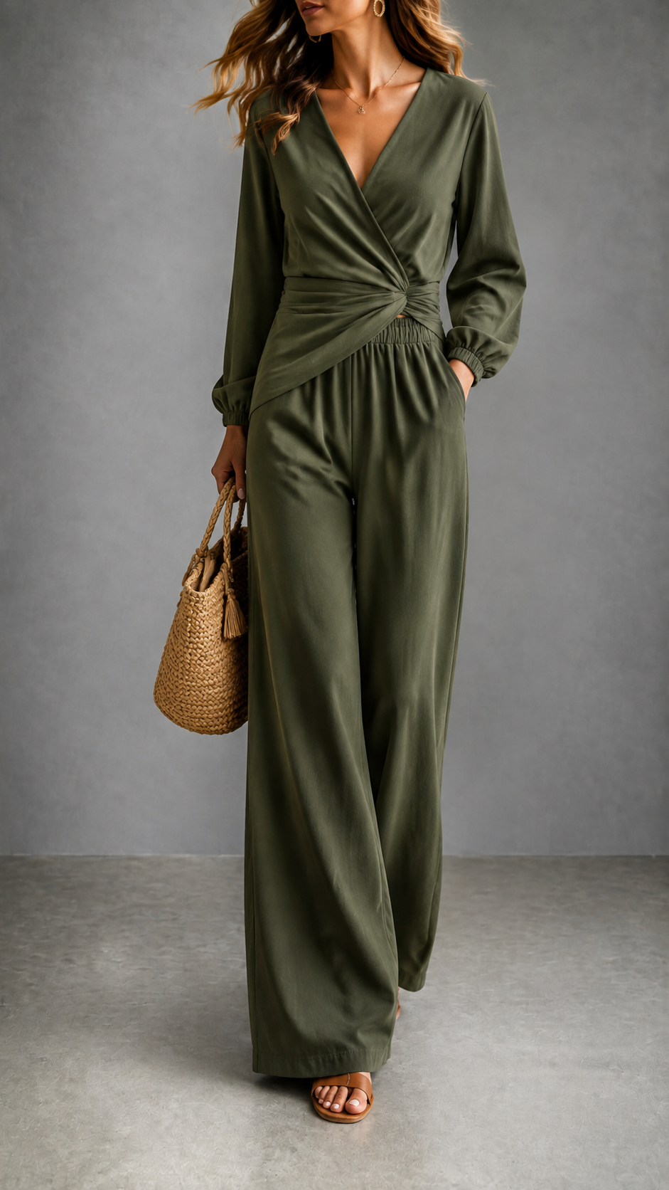 ✨ Elegant V-Neck Puff Sleeve Two-Piece Set