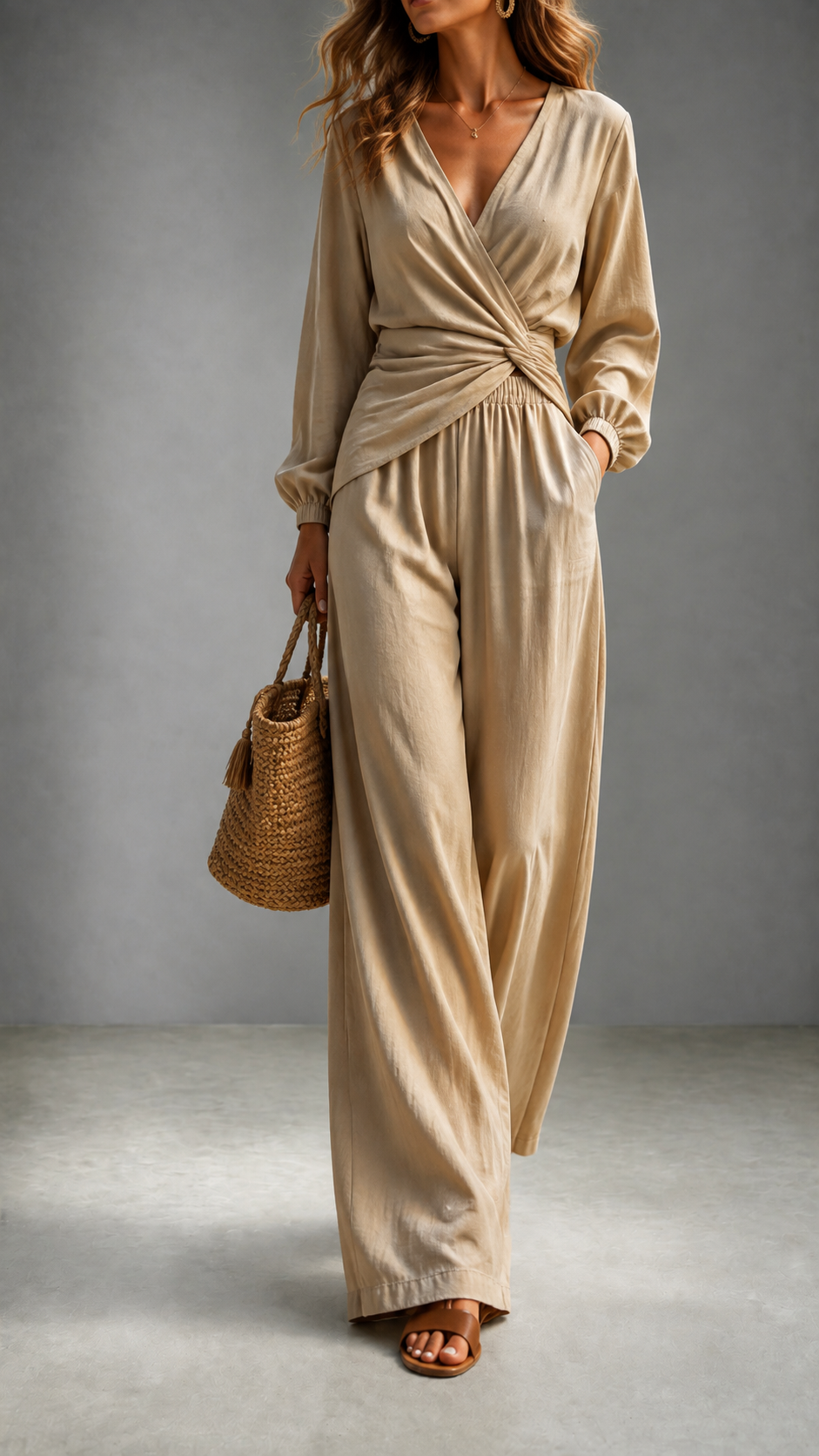 ✨ Elegant V-Neck Puff Sleeve Two-Piece Set