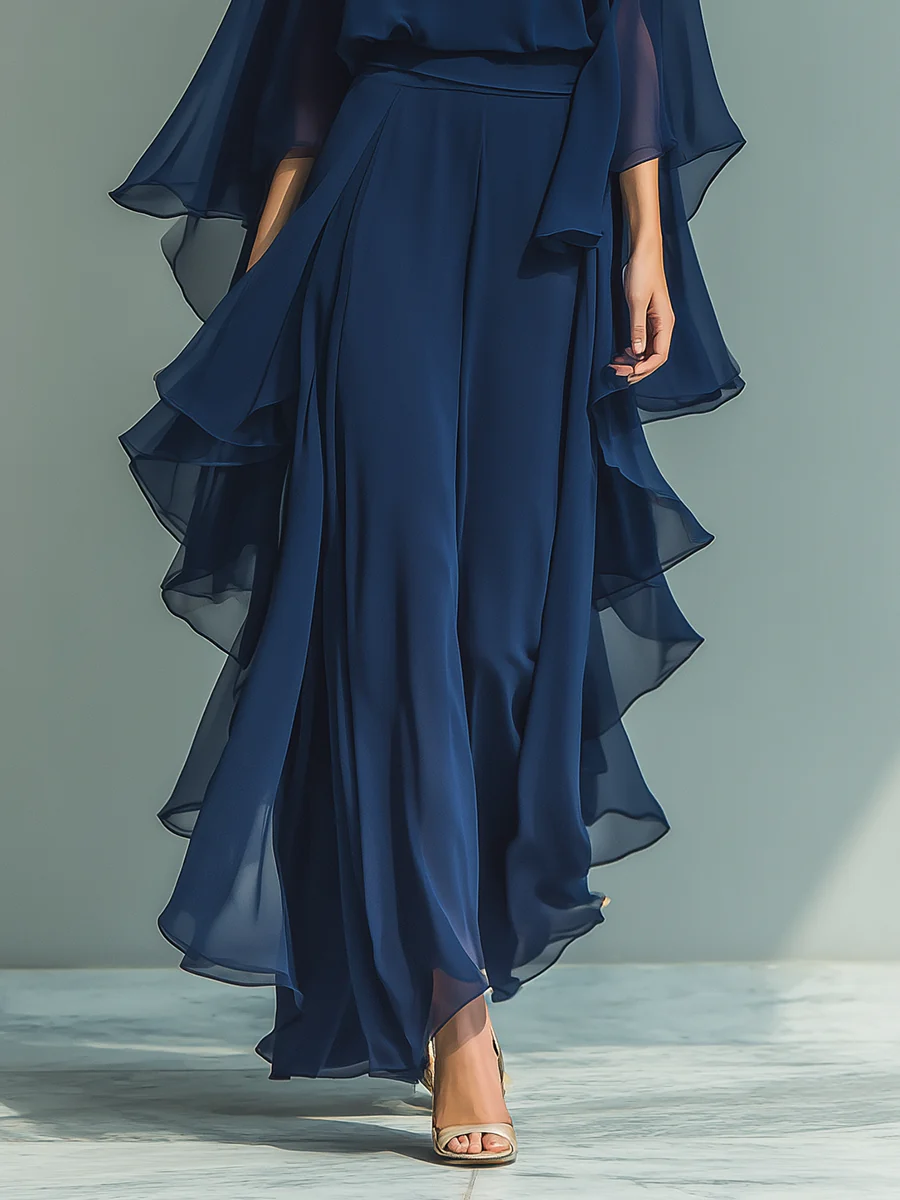 Elegant & Flowy Ruffled Shirt And Wide-leg Pants Two-piece Set