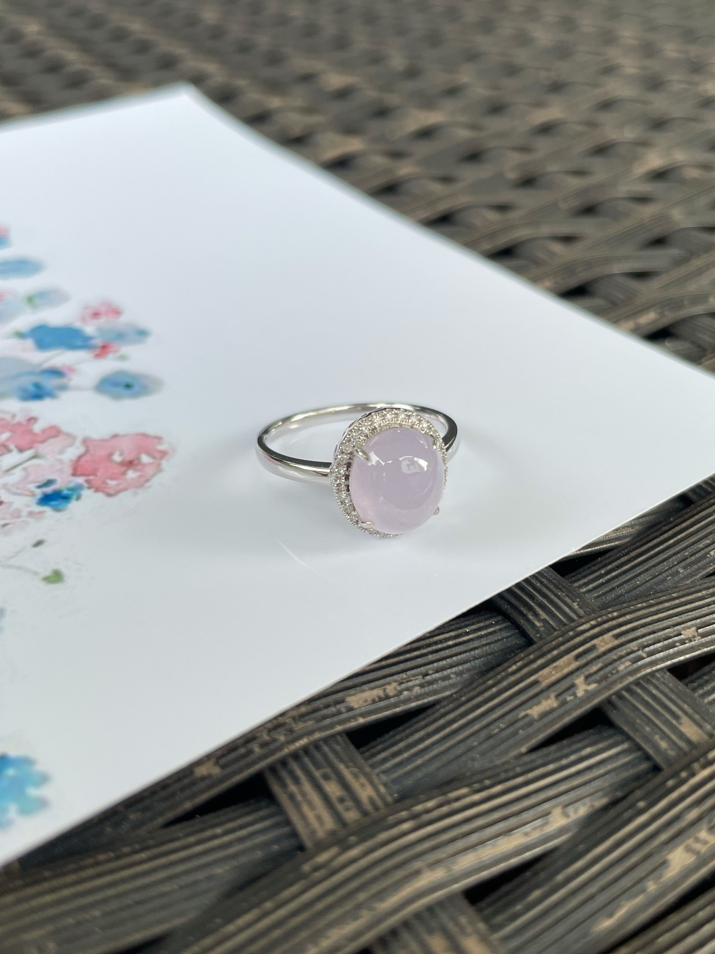Icy Pink Jade Cabochon Ring 