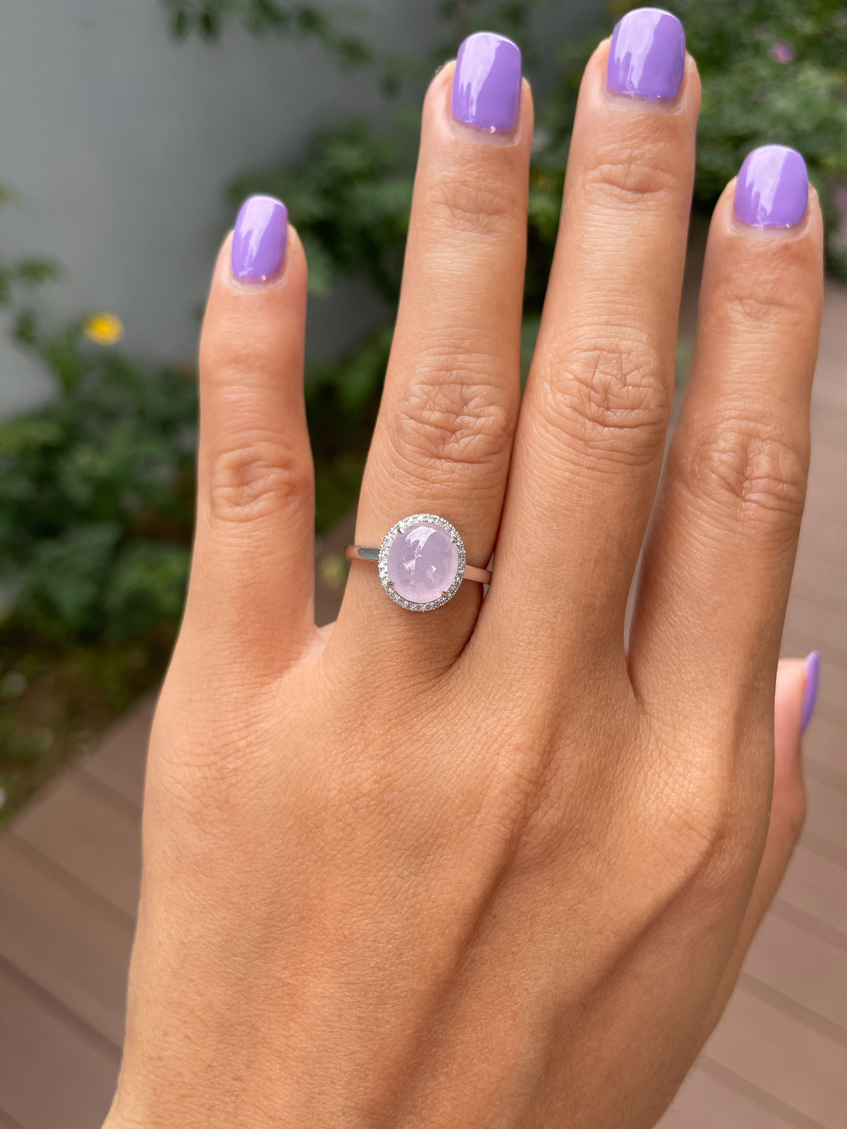 Icy Pink Jade Cabochon Ring 