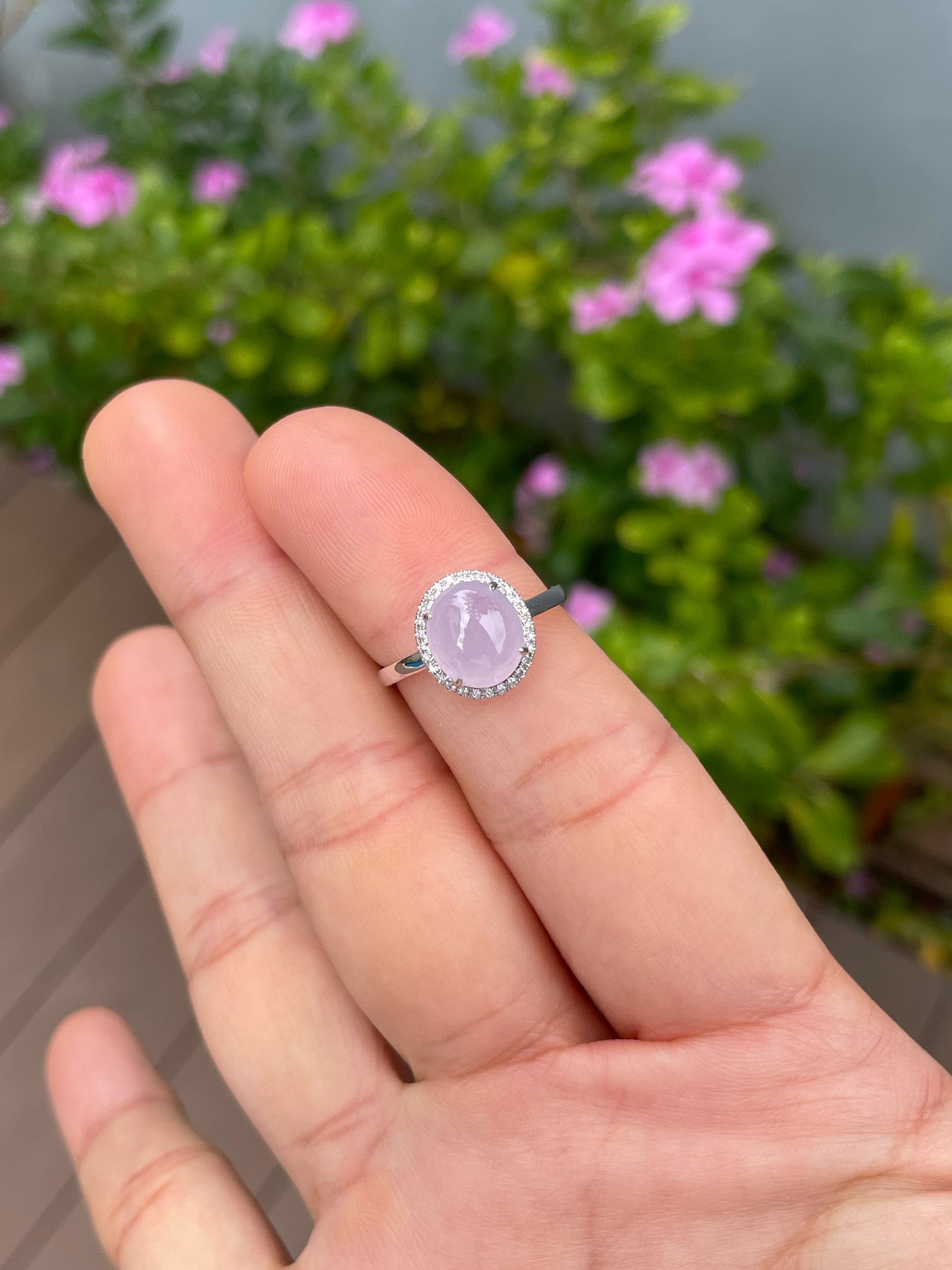 Icy Pink Jade Cabochon Ring 