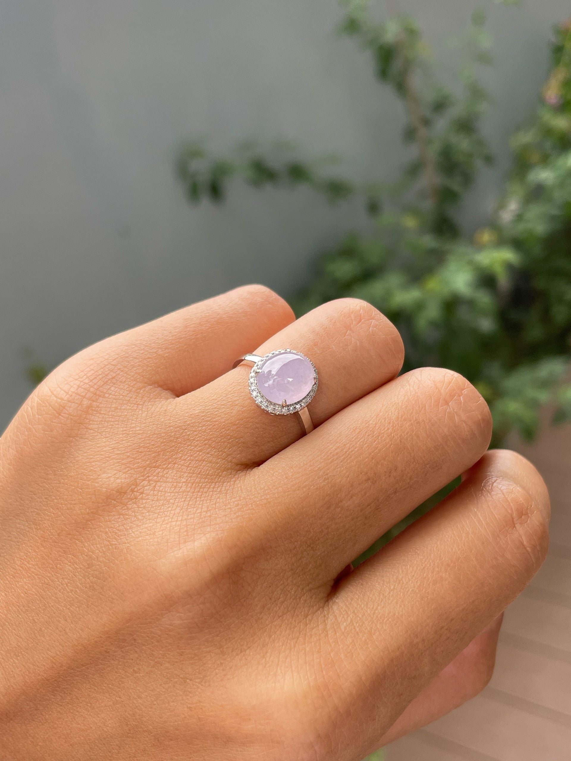 Icy Pink Jade Cabochon Ring 