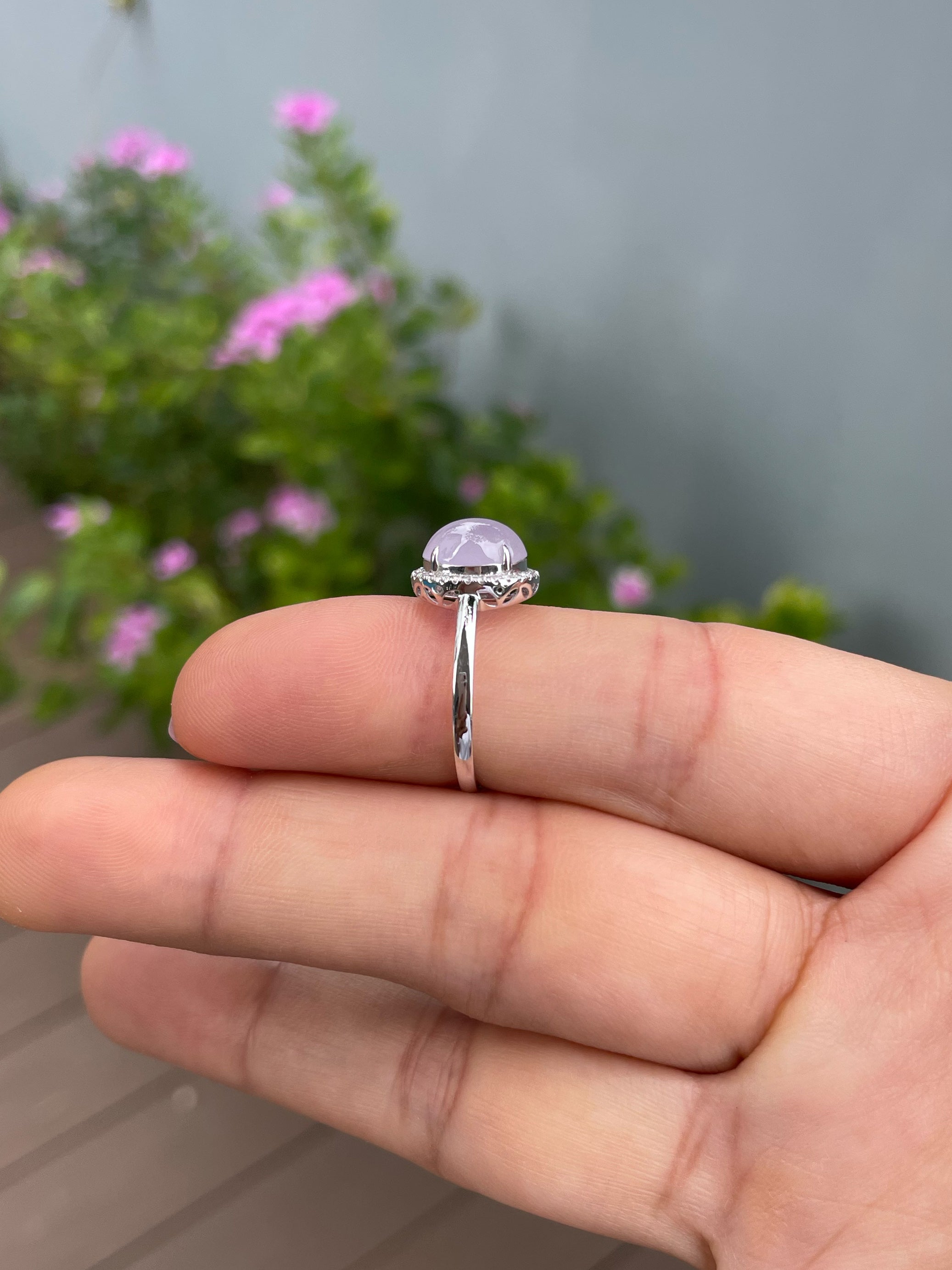 Icy Pink Jade Cabochon Ring 